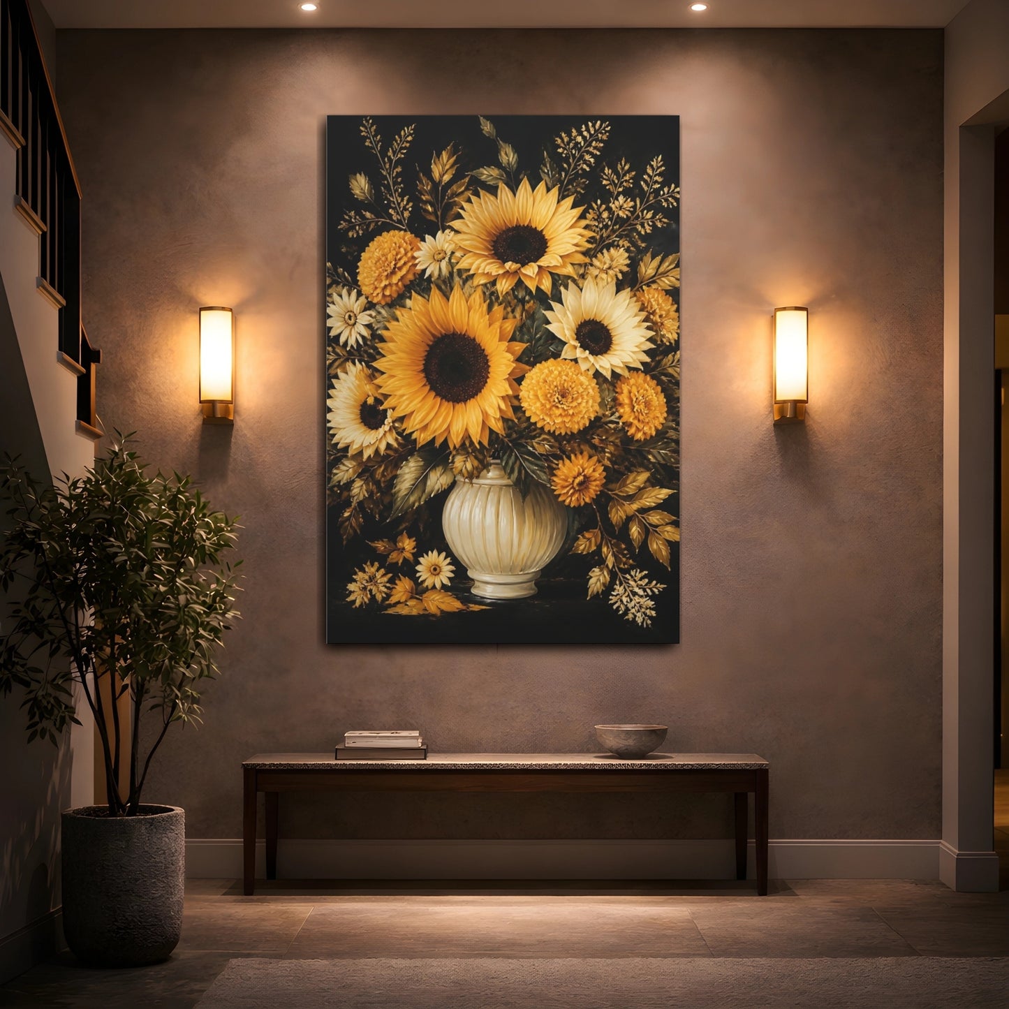 Mockup 2. Golden Sunflower Bouquet shown as canvas print