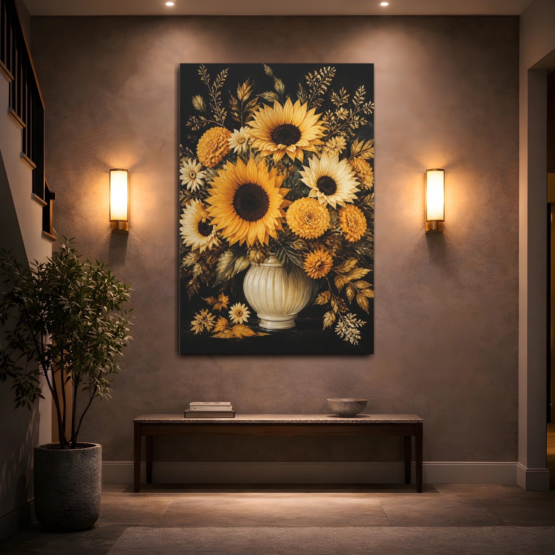 Mockup 2. Golden Sunflower Bouquet shown as canvas print