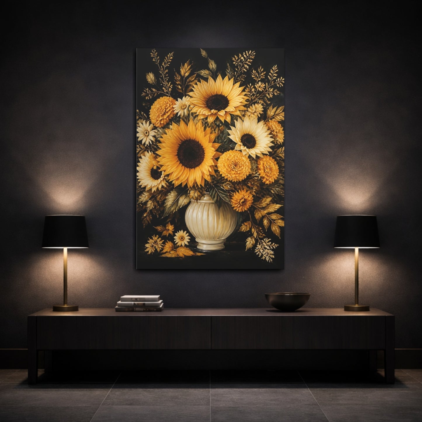 Mockup 3. Golden Sunflower Bouquet shown as canvas print