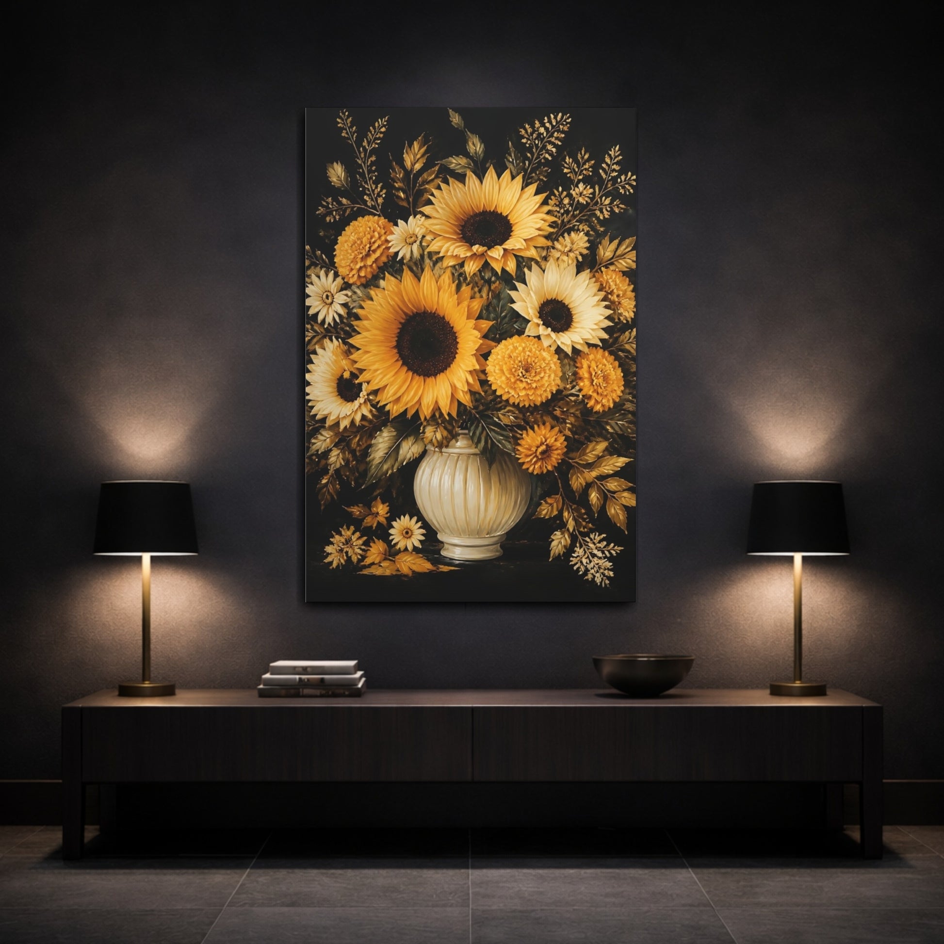 Mockup 3. Golden Sunflower Bouquet shown as canvas print