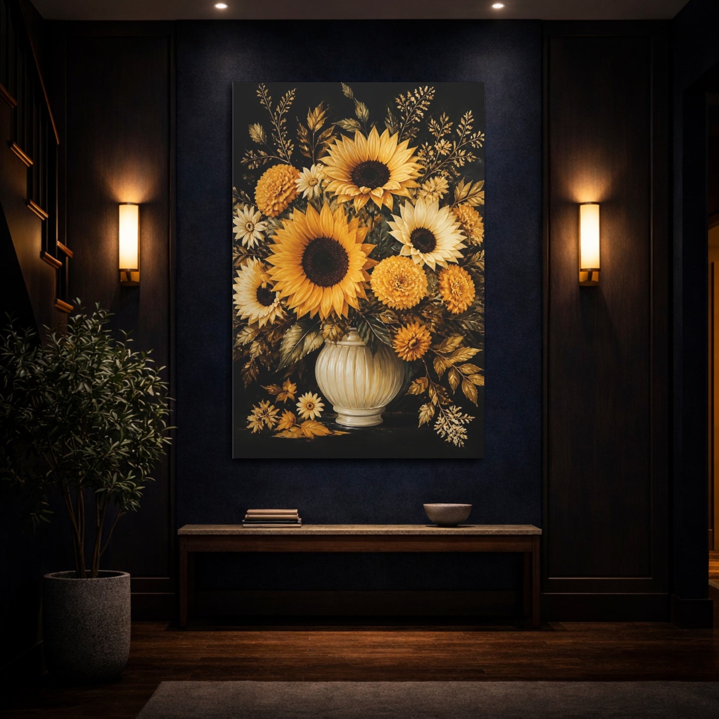 Mockup 4. Golden Sunflower Bouquet shown as canvas print