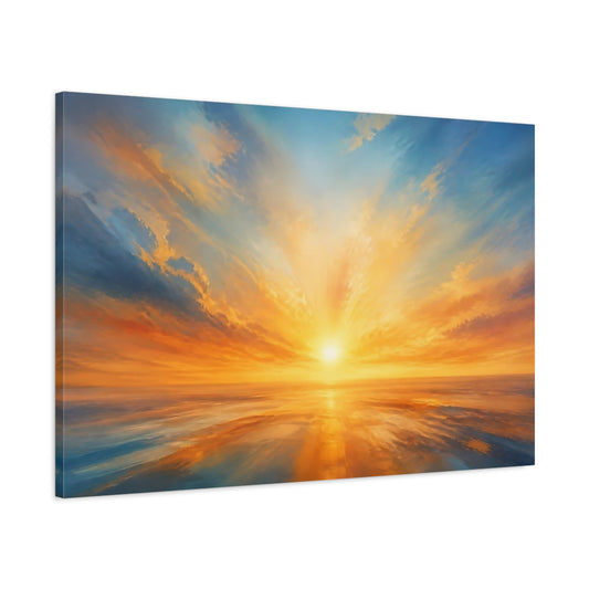 Main Mockup. Golden Sunrise Over Ocean shown as canvas print