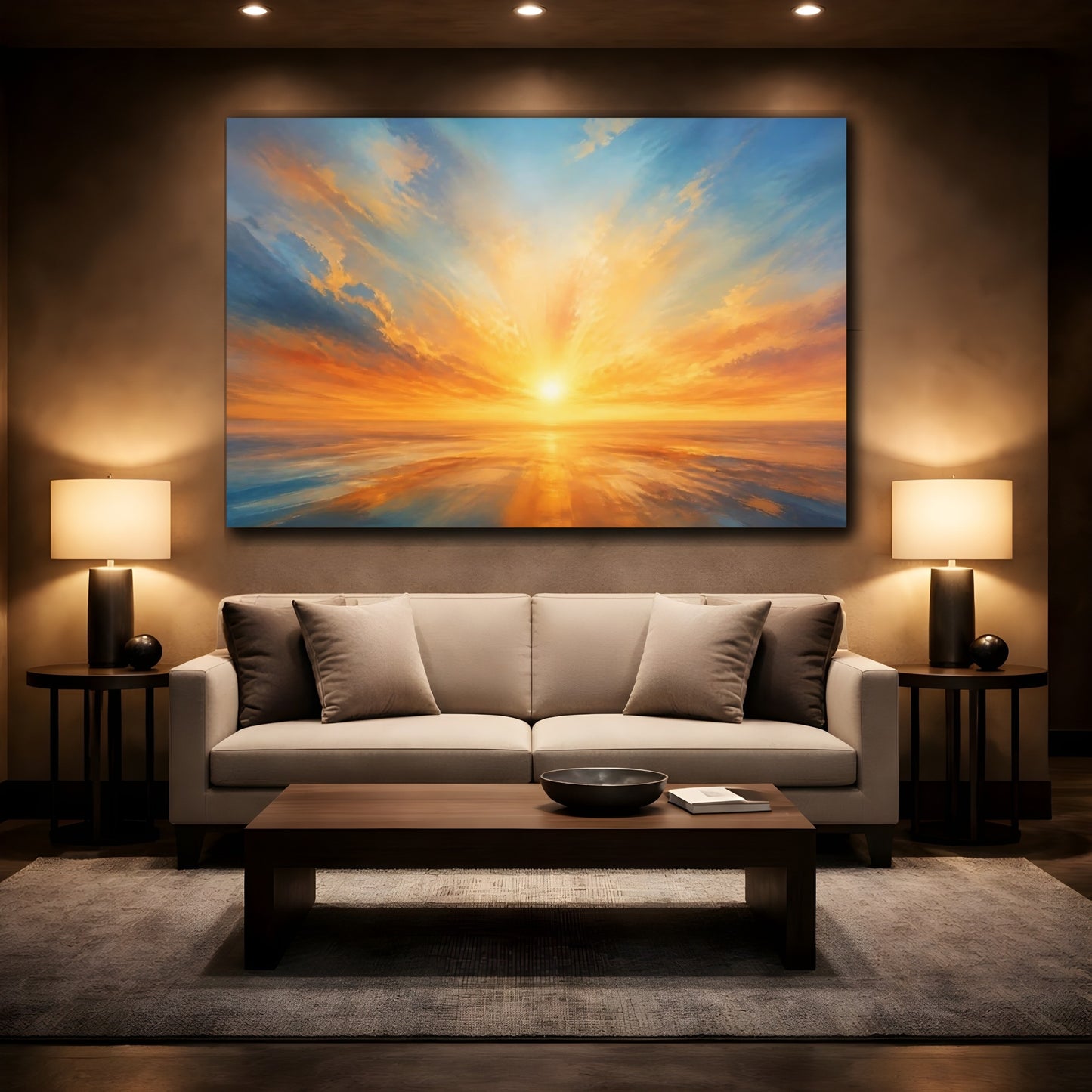 Mockup 2. Golden Sunrise Over Ocean shown as canvas print