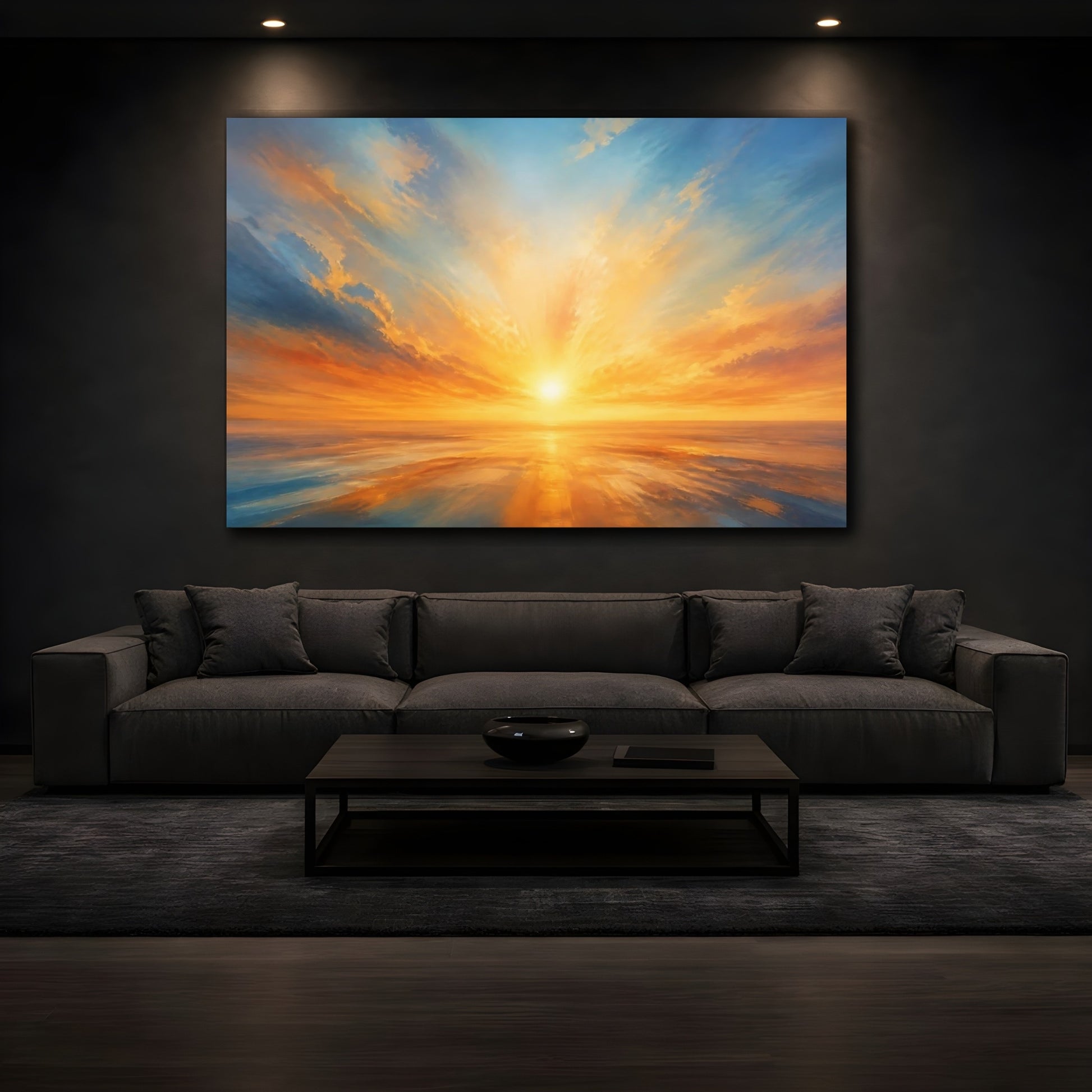 Mockup 3. Golden Sunrise Over Ocean shown as canvas print