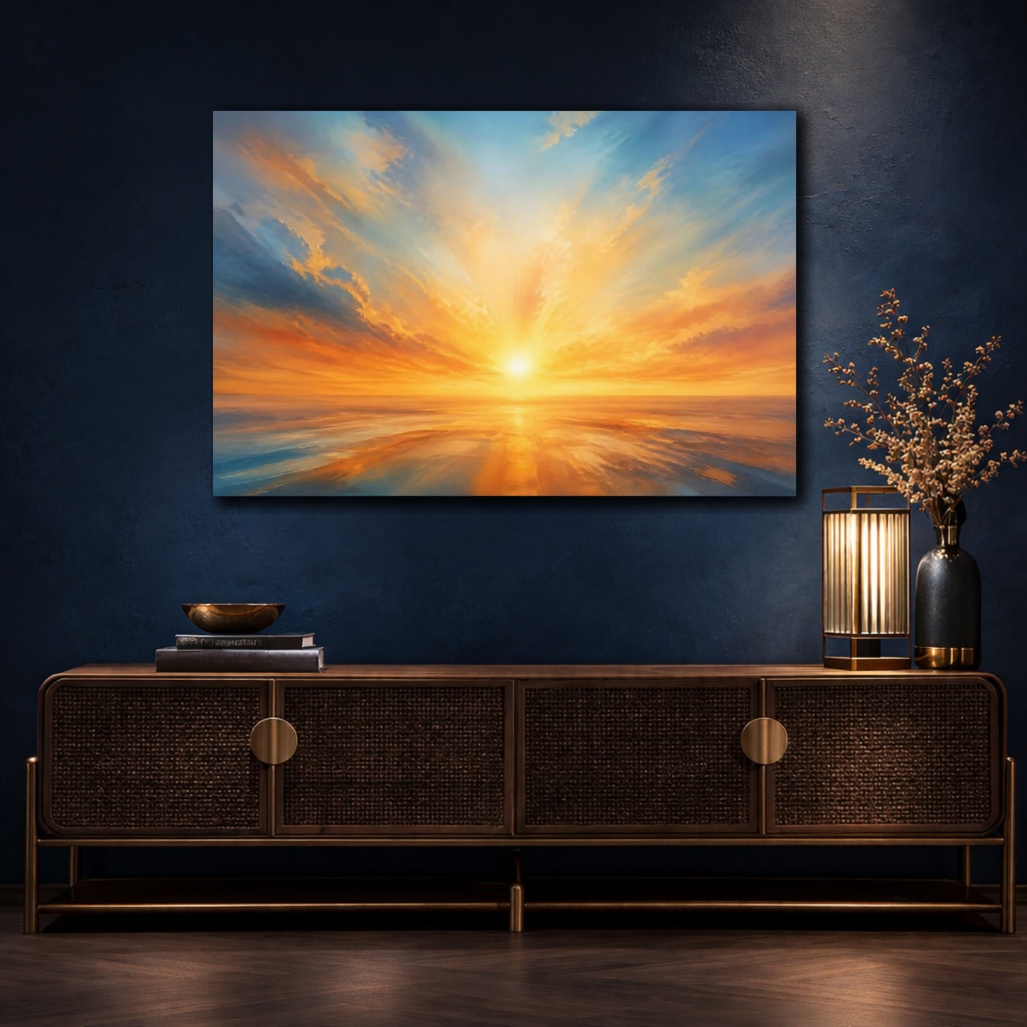 Mockup 4. Golden Sunrise Over Ocean shown as canvas print