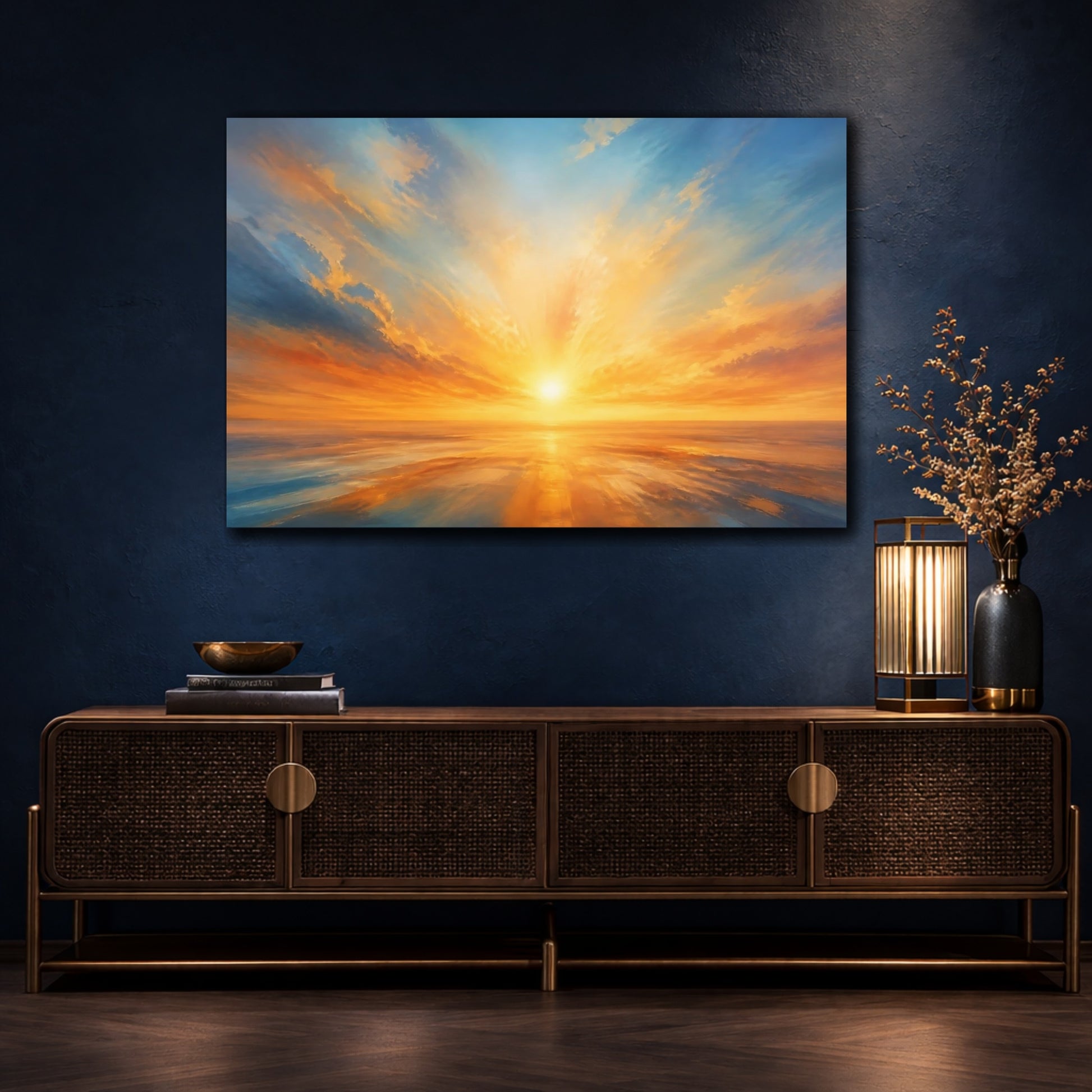 Mockup 4. Golden Sunrise Over Ocean shown as canvas print