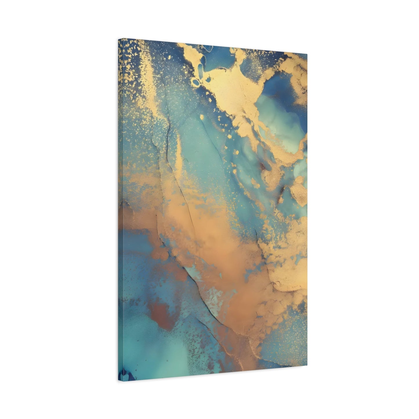 Golden Swirls on Azure - Modern Blue and Gold Abstract Canvas Wall Art Print