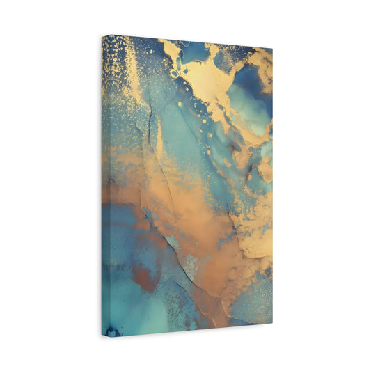 Golden Swirls on Azure - Modern Blue and Gold Abstract Canvas Wall Art Print