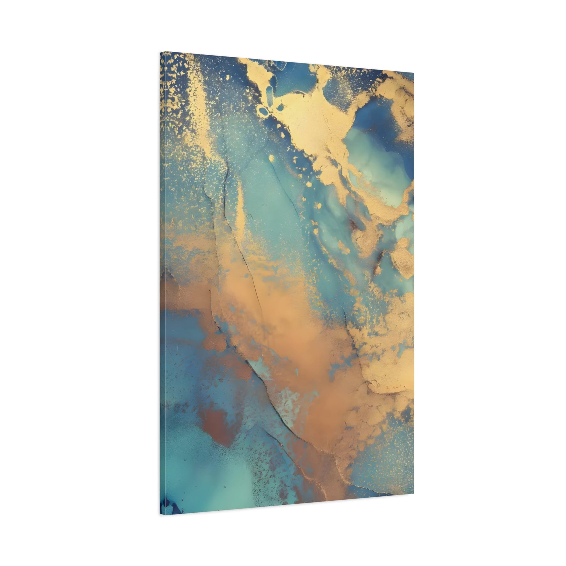 Golden Swirls on Azure - Modern Blue and Gold Abstract Canvas Wall Art Print