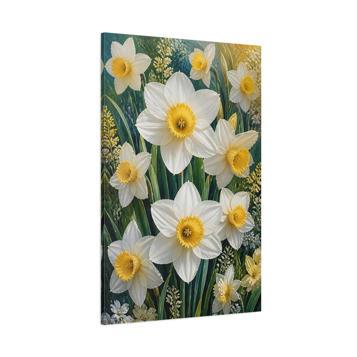 Side Mockup 1. Golden Trumpet Daffodils shown as canvas print