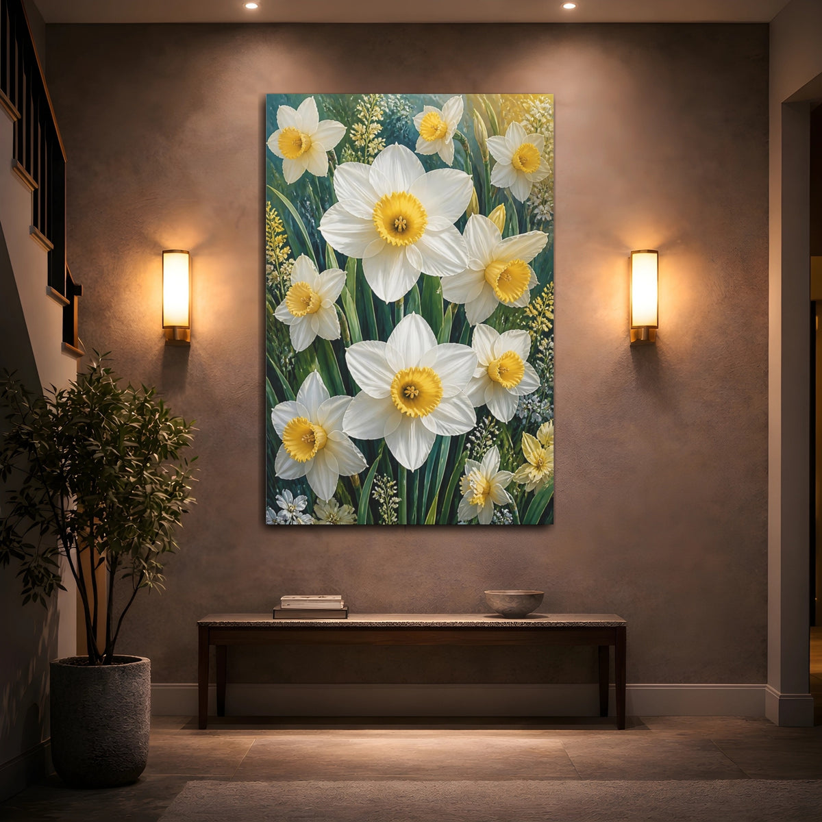 Mockup 2. Golden Trumpet Daffodils shown as canvas print