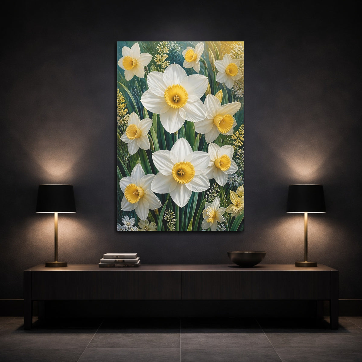 Mockup 3. Golden Trumpet Daffodils shown as canvas print