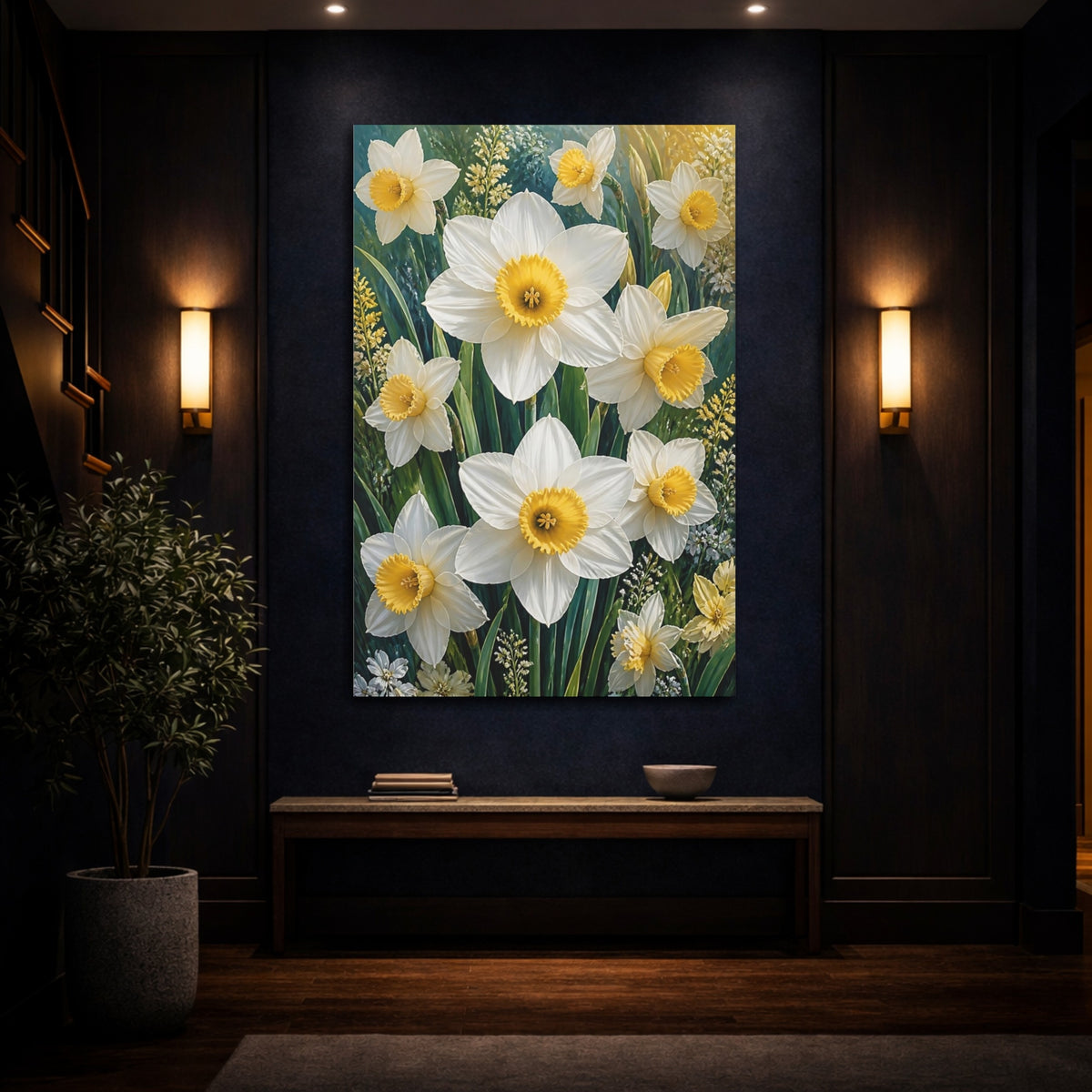 Mockup 4. Golden Trumpet Daffodils shown as canvas print