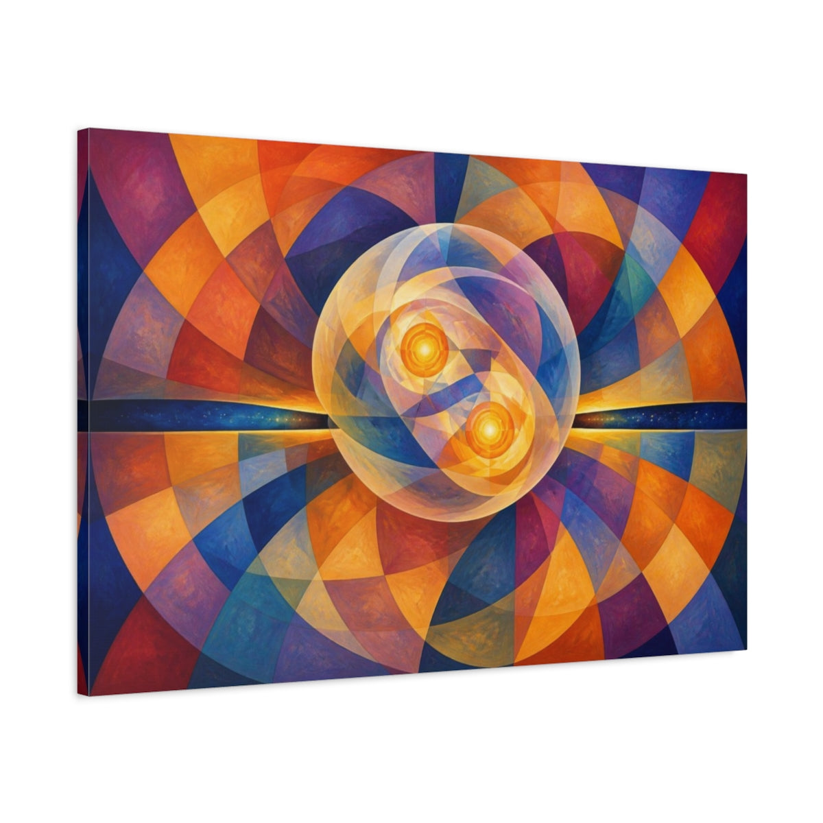 Main Mockup. Golden Twin Orbs shown as canvas print