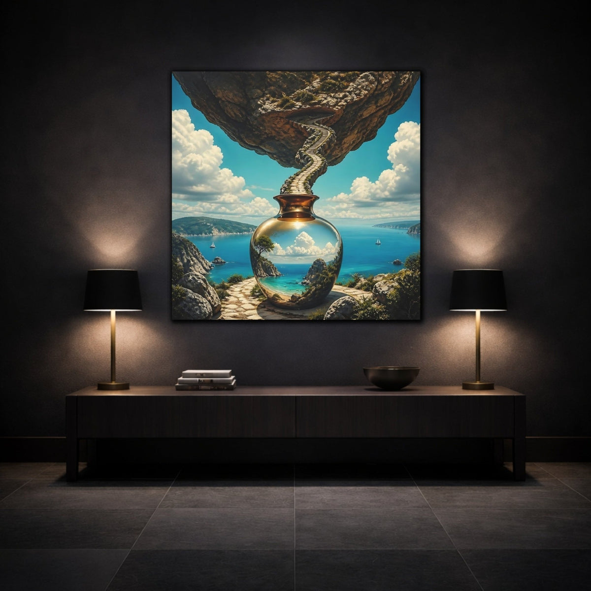 Golden Vase Coastal Reflection Canvas Print – Living Room, Above Couch - YesArtYes
