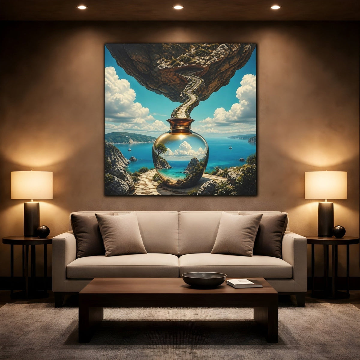 Golden Vase Coastal Reflection Canvas Print – Living Room, Above Couch - YesArtYes