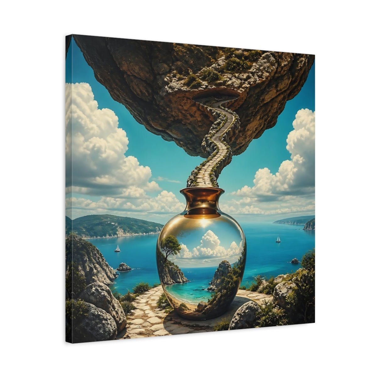 Golden Vase Coastal Reflection Canvas Print – Living Room, Above Couch - YesArtYes