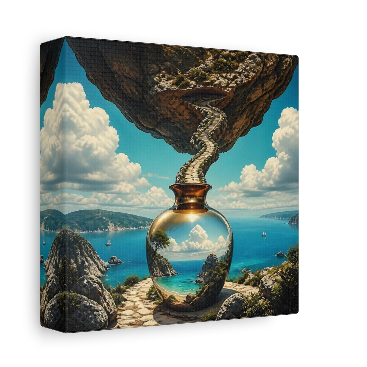 Side Mockup 2. Golden Vase Coastal Reflection shown as canvas print