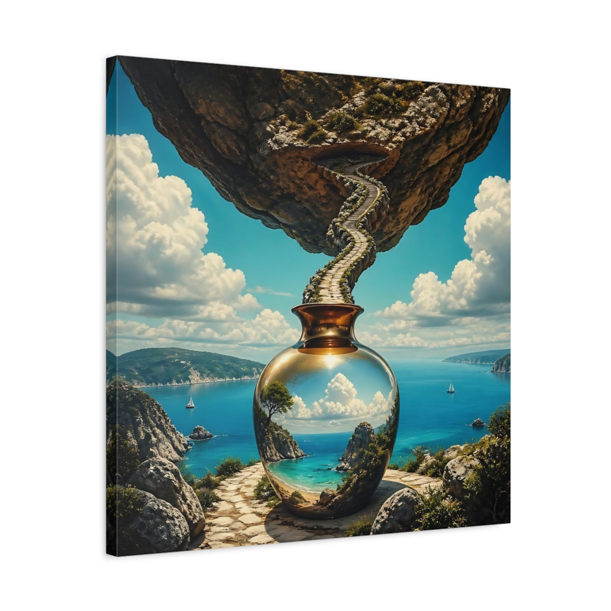 Side Mockup 4. Golden Vase Coastal Reflection shown as canvas print