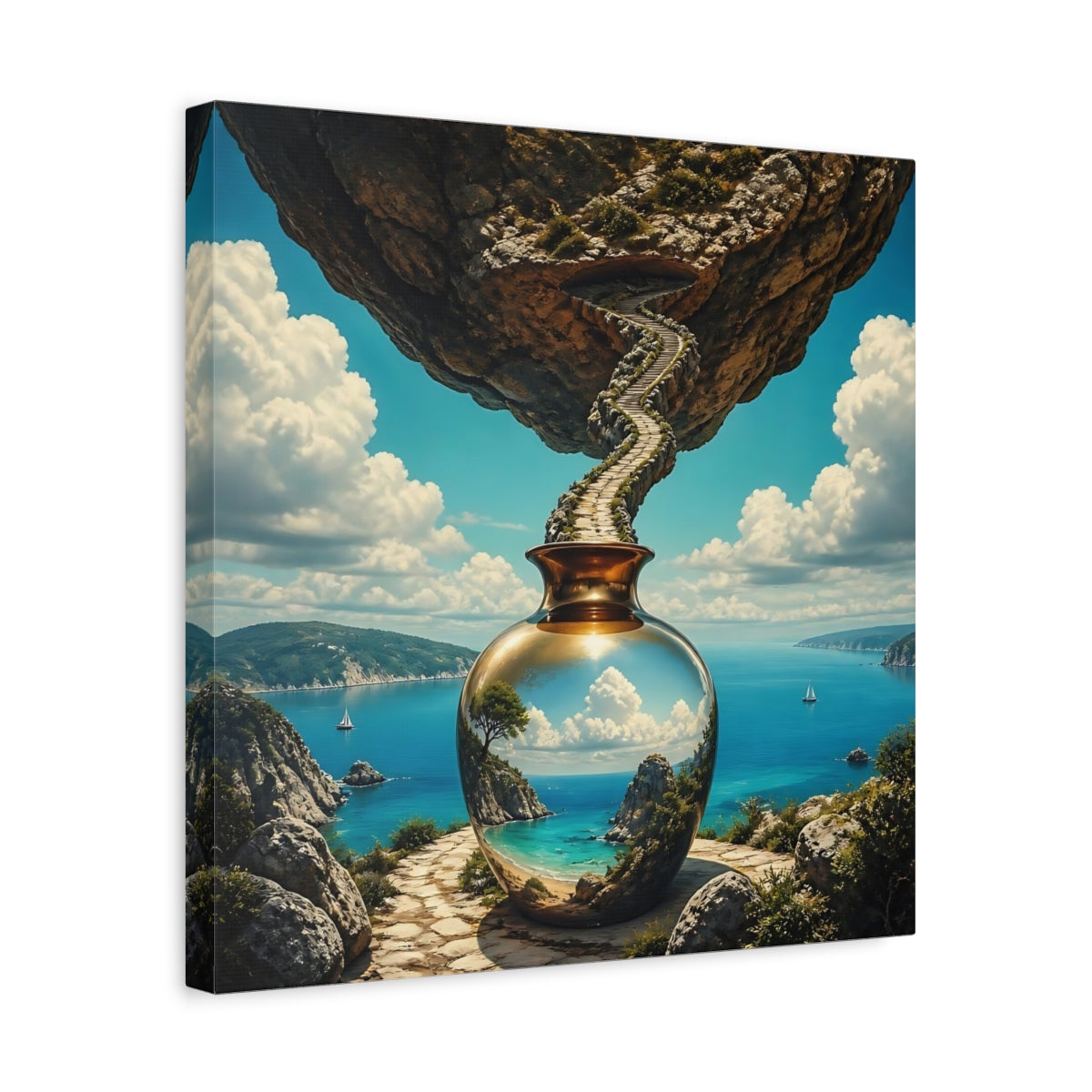 Side Mockup 6. Golden Vase Coastal Reflection shown as canvas print