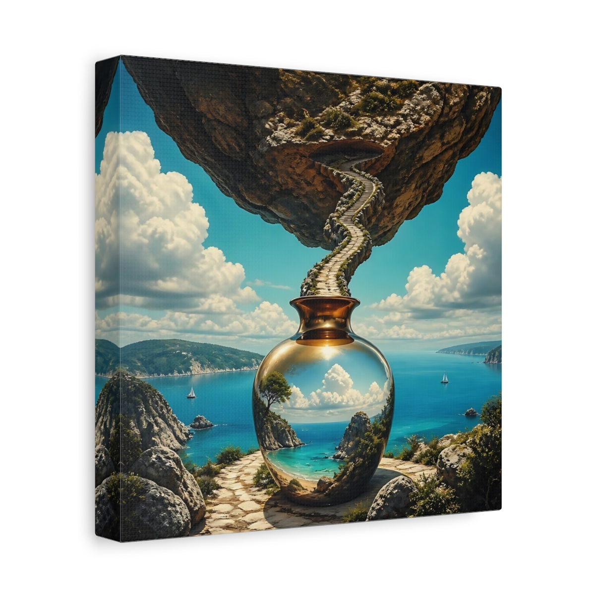 Side Mockup 9. Golden Vase Coastal Reflection shown as canvas print