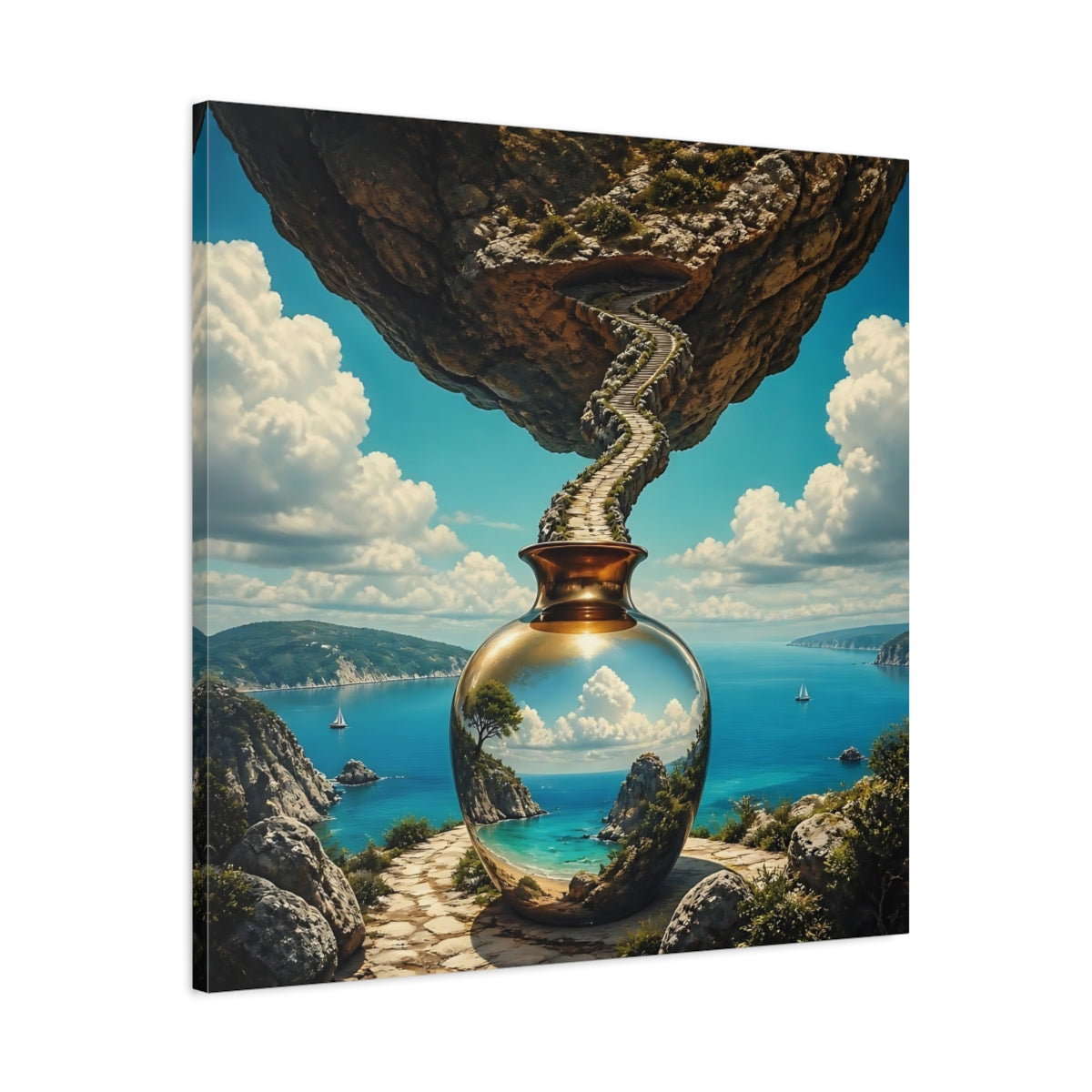 Side Mockup 3. Golden Vase Coastal Reflection shown as canvas print