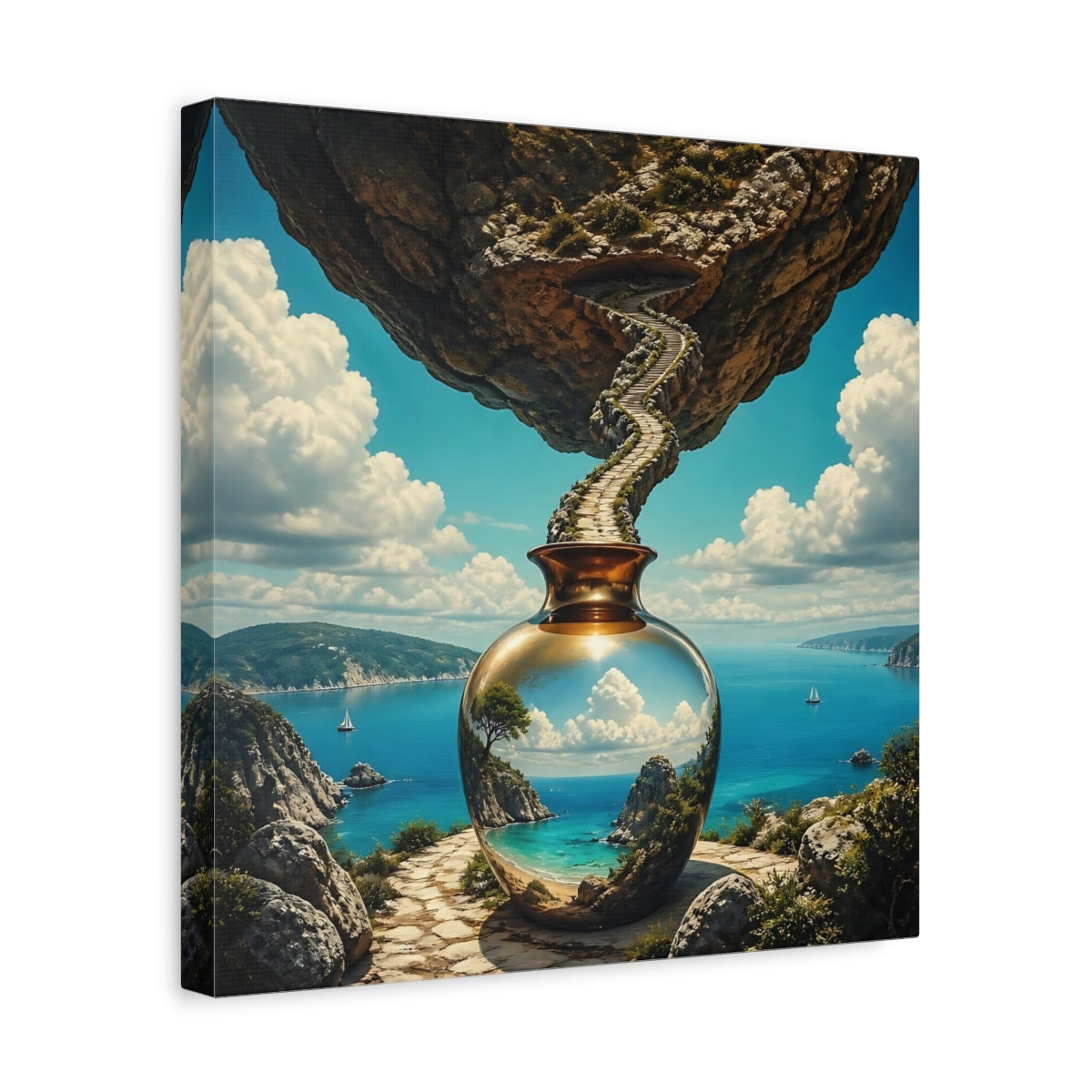 Side Mockup 7. Golden Vase Coastal Reflection shown as canvas print