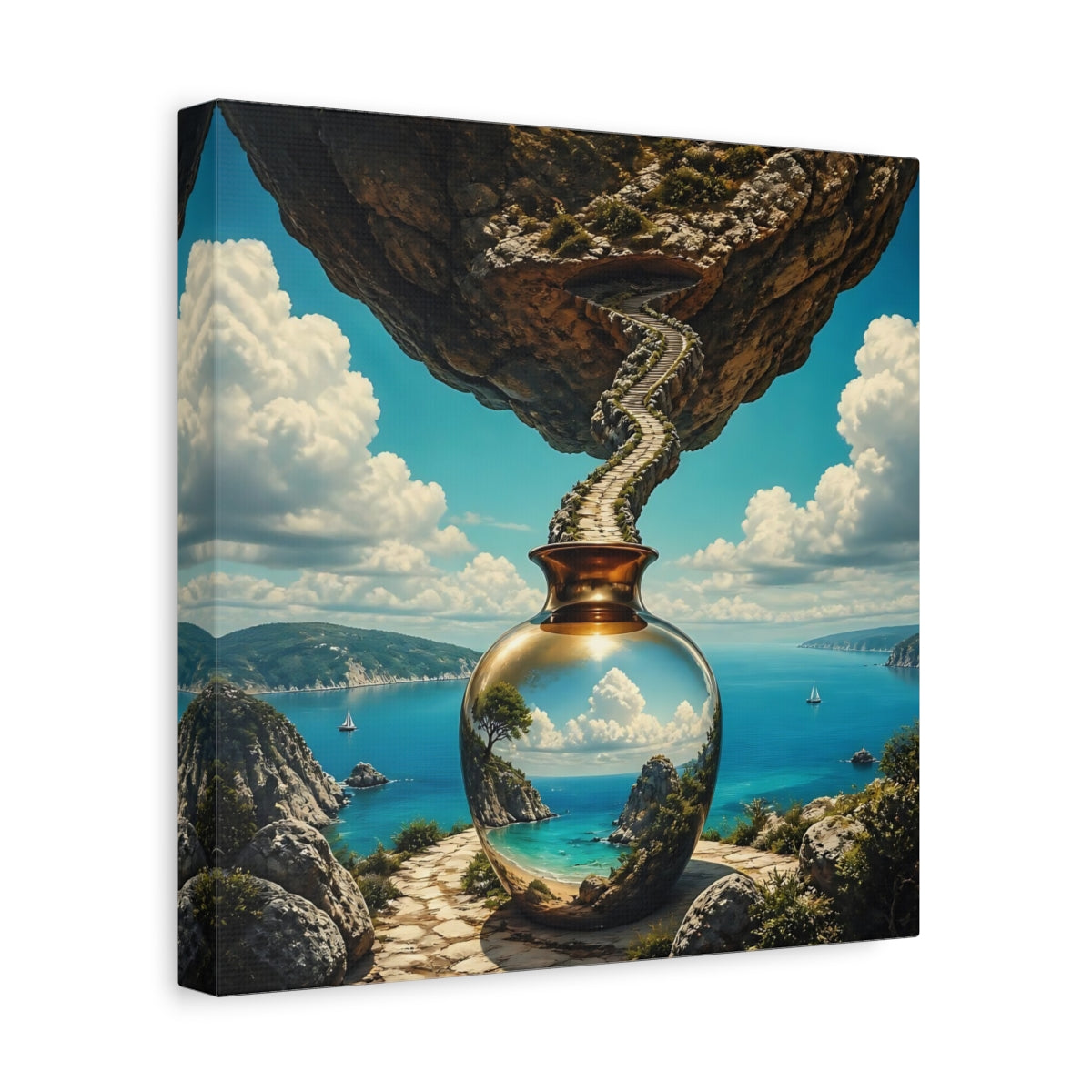 Side Mockup 8. Golden Vase Coastal Reflection shown as canvas print