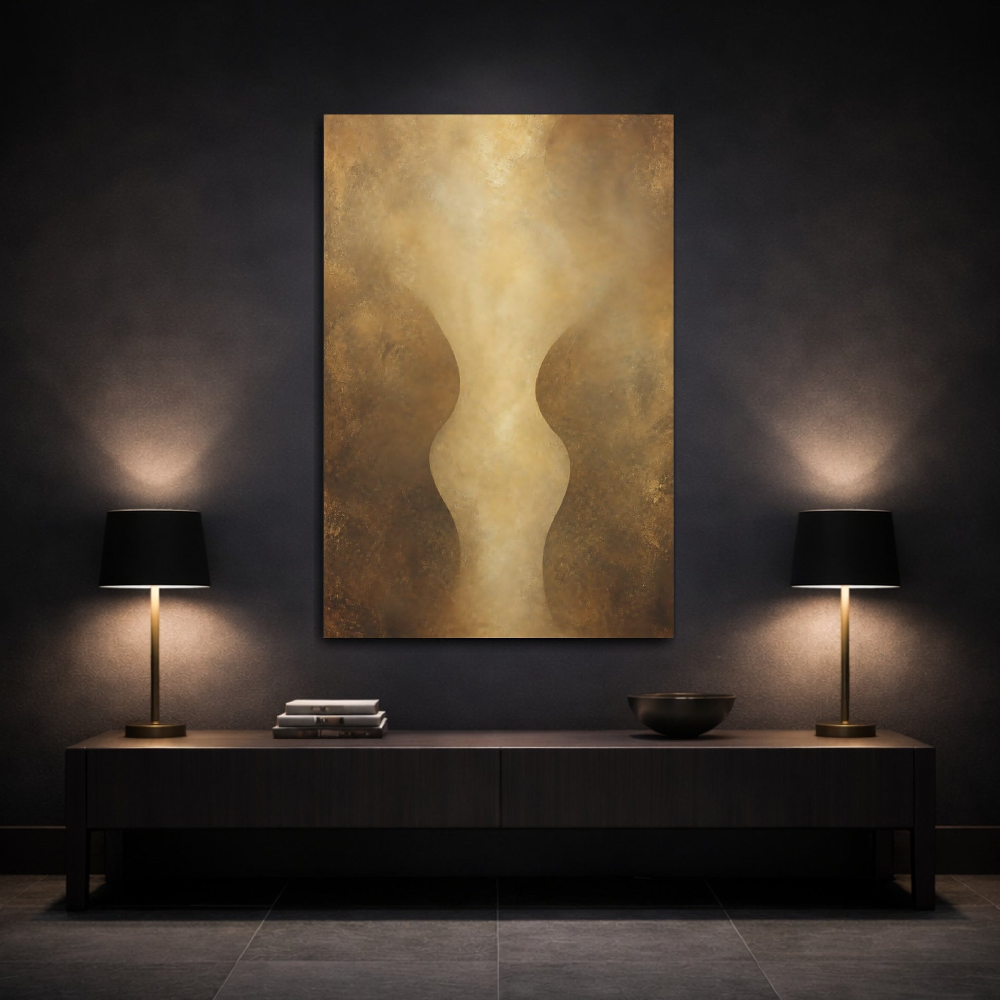 Mockup 3. Golden Vase Silhouette shown as canvas print