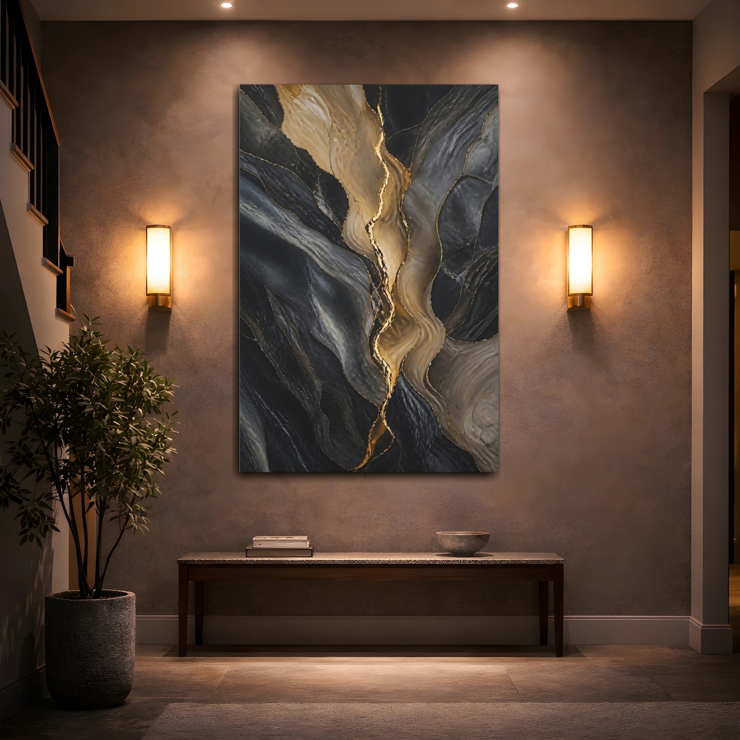 Mockup 2. Golden Vein Marble shown as canvas print