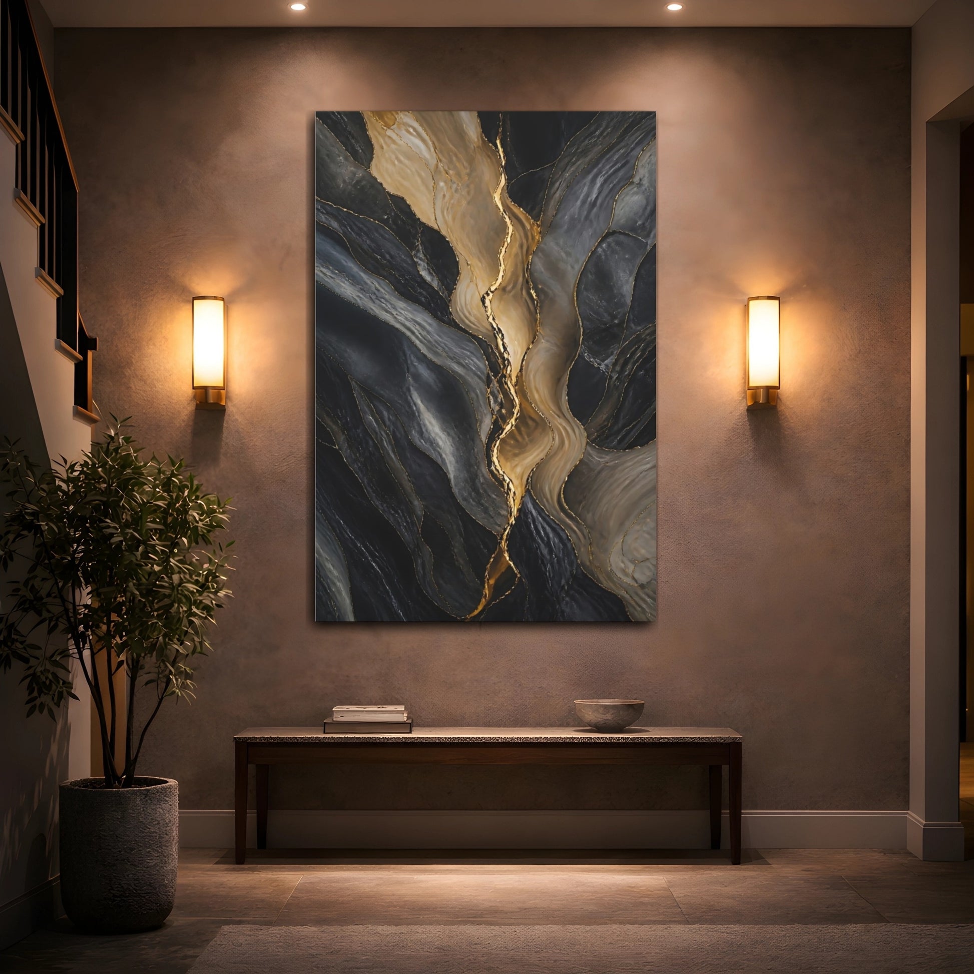 Mockup 2. Golden Vein Marble shown as canvas print
