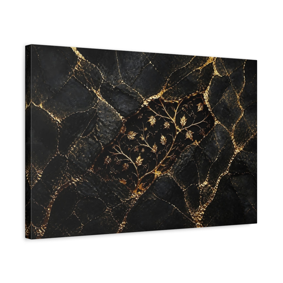 Side Mockup 3. Golden Vine On Black Marble shown as canvas print