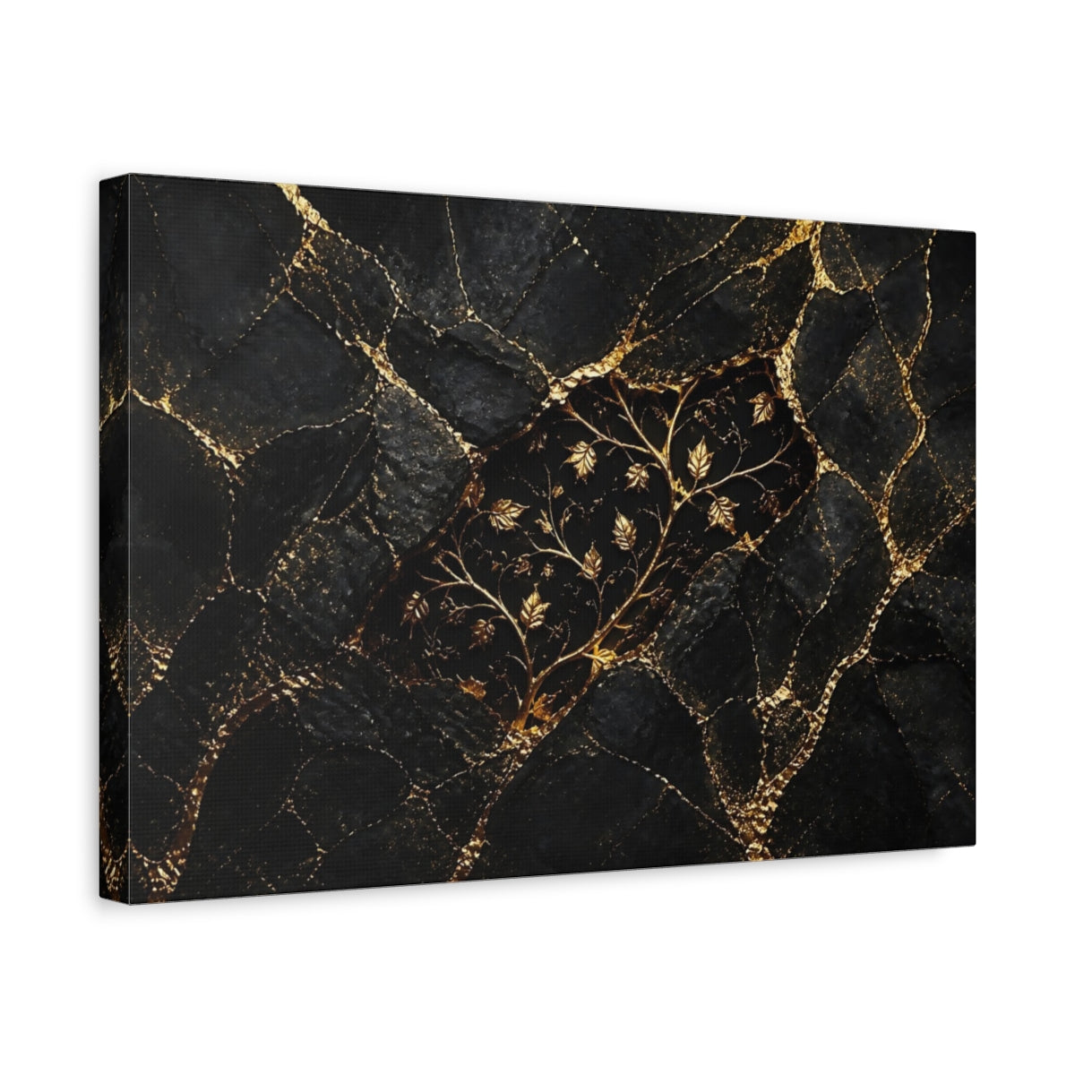 Side Mockup 4. Golden Vine On Black Marble shown as canvas print