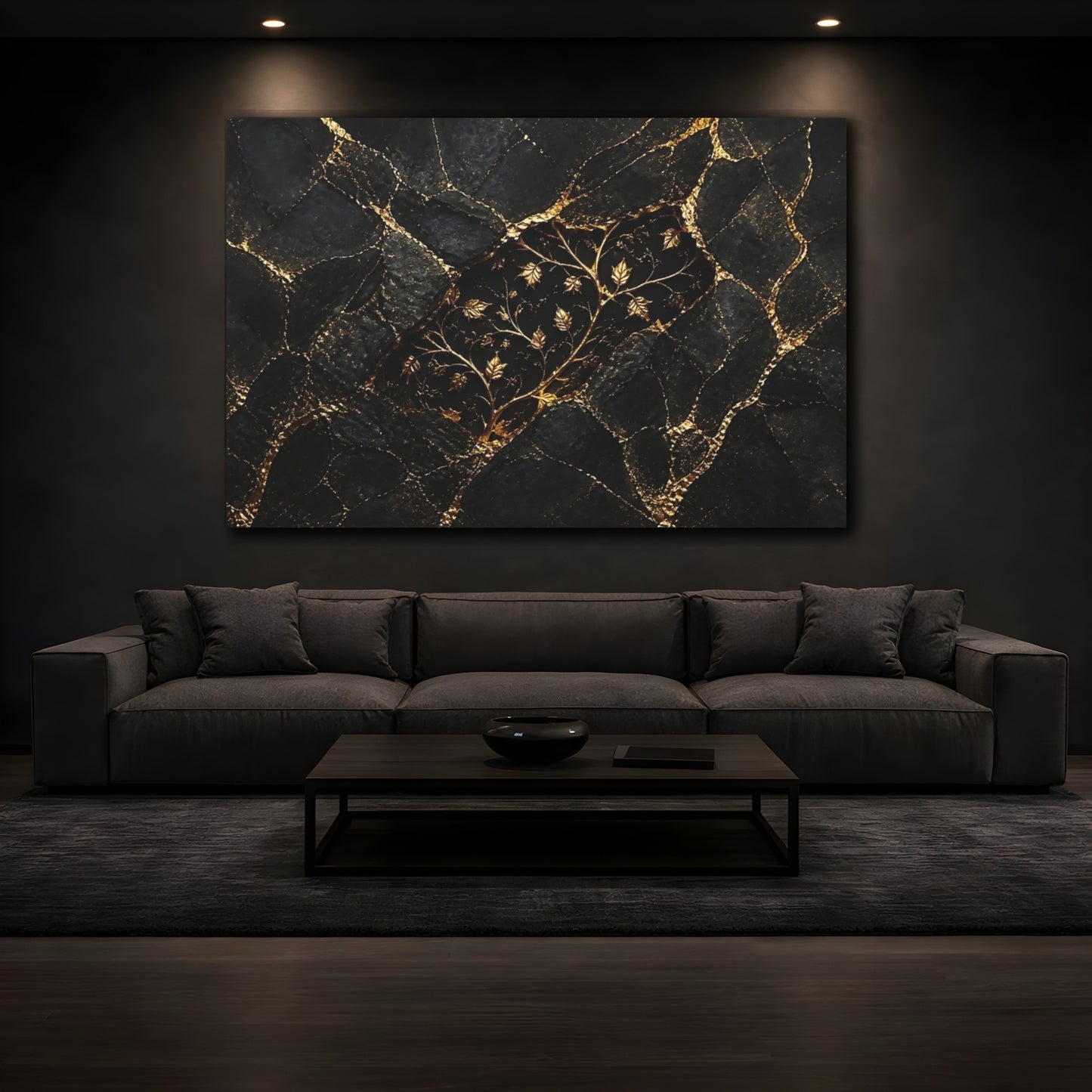 Mockup 3. Golden Vine On Black Marble shown as canvas print