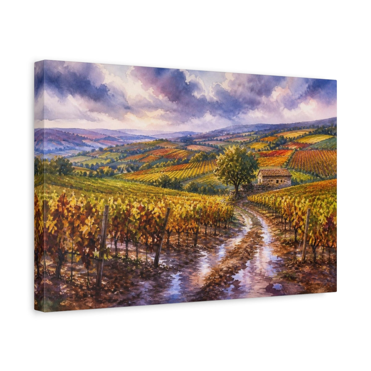 Side Mockup 4. Golden Vineyards After Rain shown as canvas print