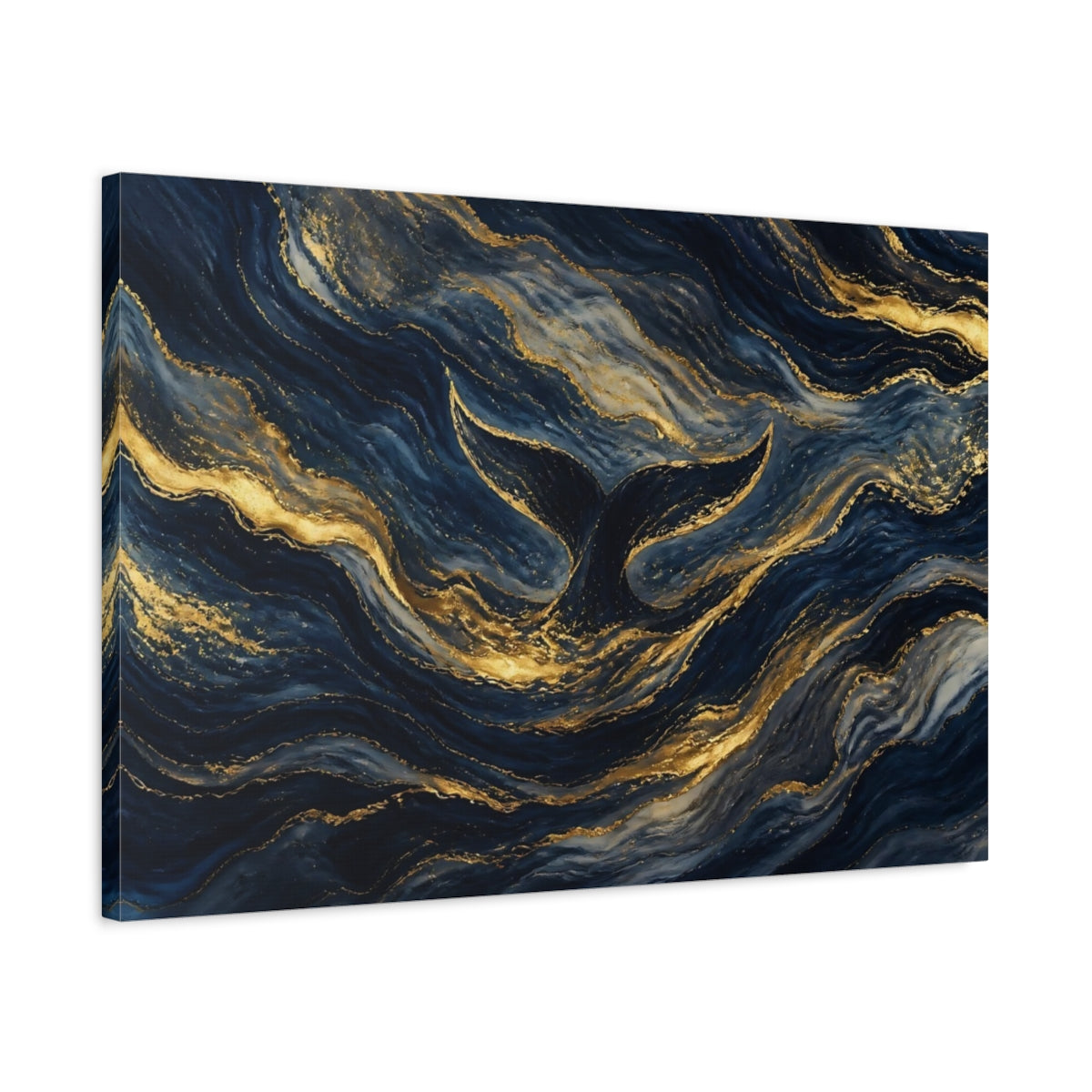 Side Mockup 2. Golden Whale Tail Waves shown as canvas print