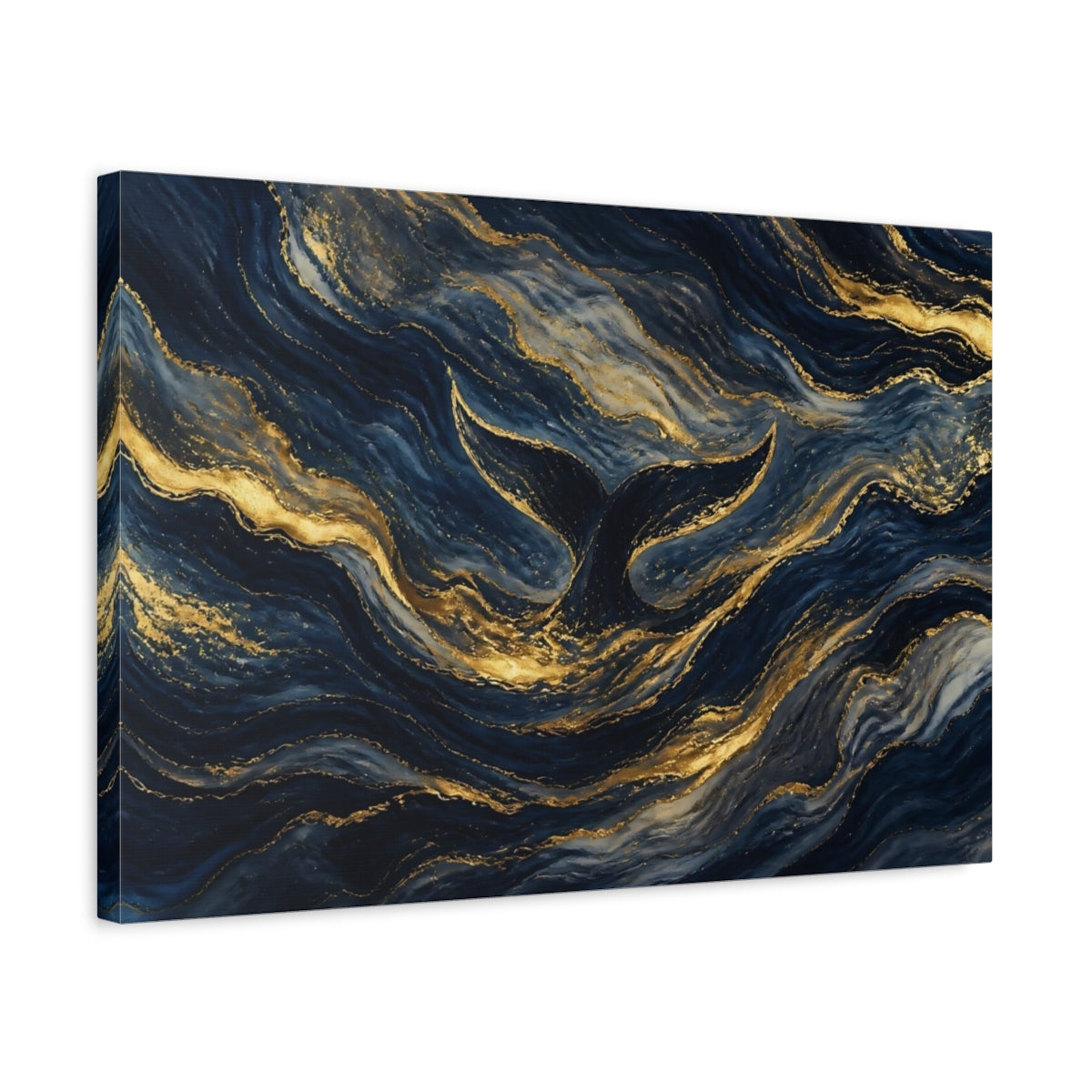 Side Mockup 3. Golden Whale Tail Waves shown as canvas print