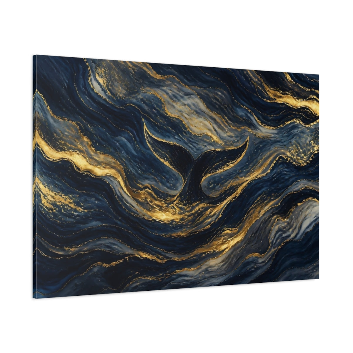 Side Mockup 1. Golden Whale Tail Waves shown as canvas print