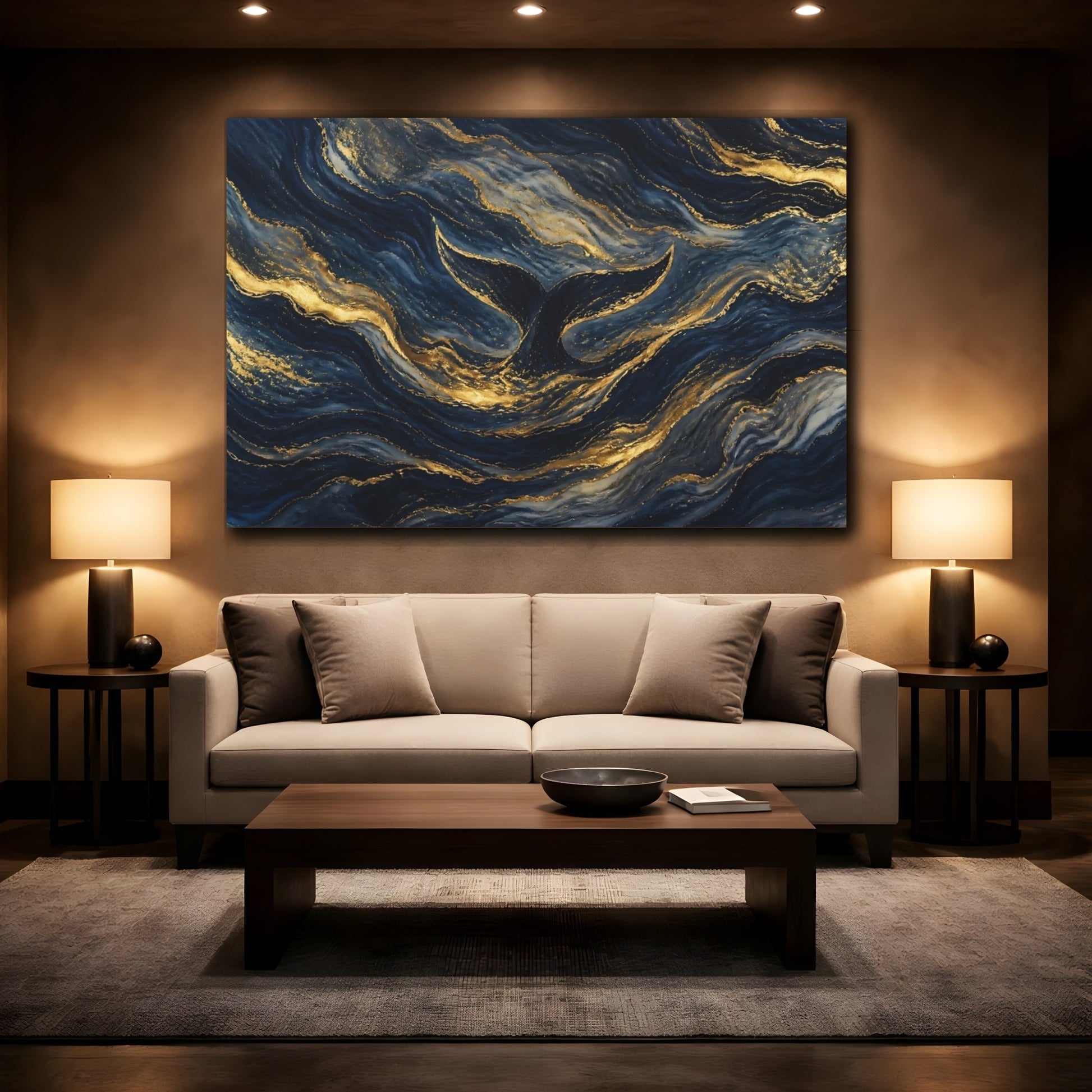 Mockup 2. Golden Whale Tail Waves shown as canvas print