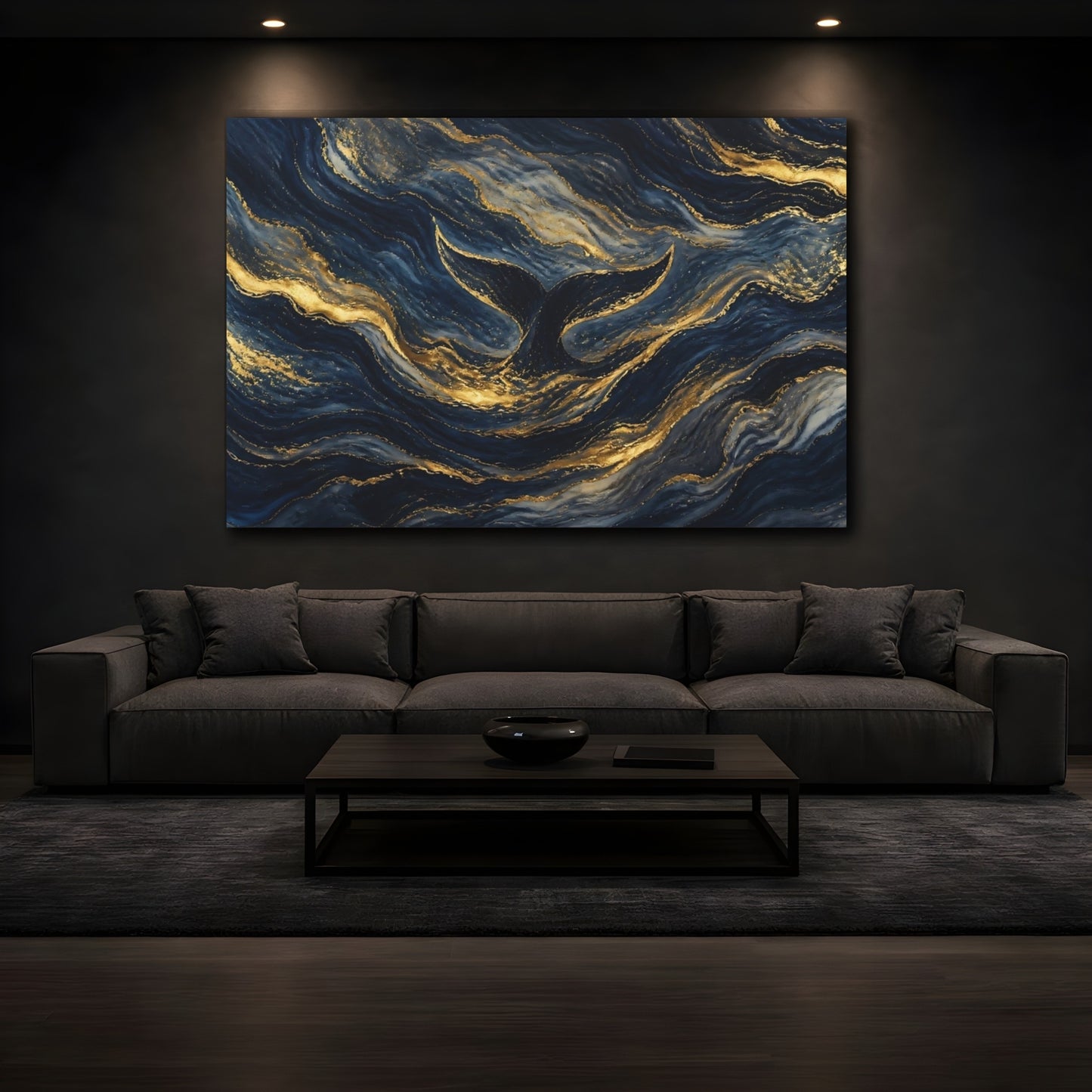 Mockup 3. Golden Whale Tail Waves shown as canvas print