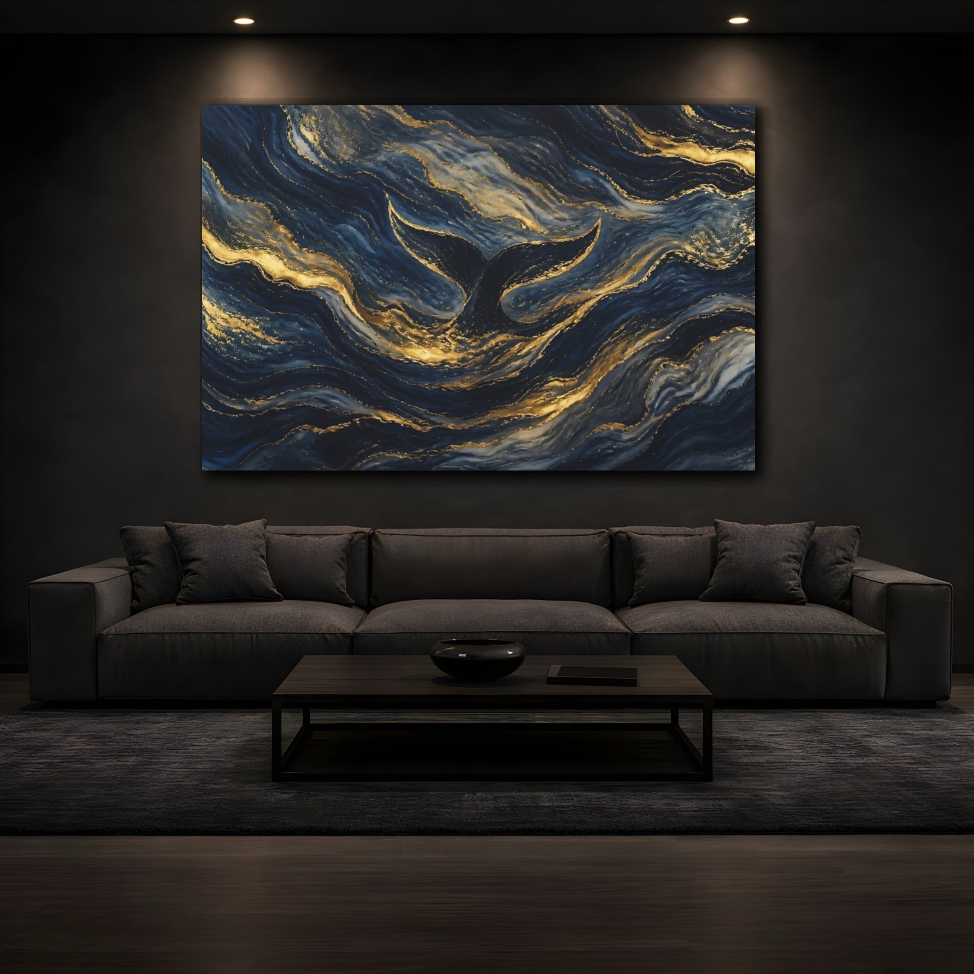 Mockup 3. Golden Whale Tail Waves shown as canvas print