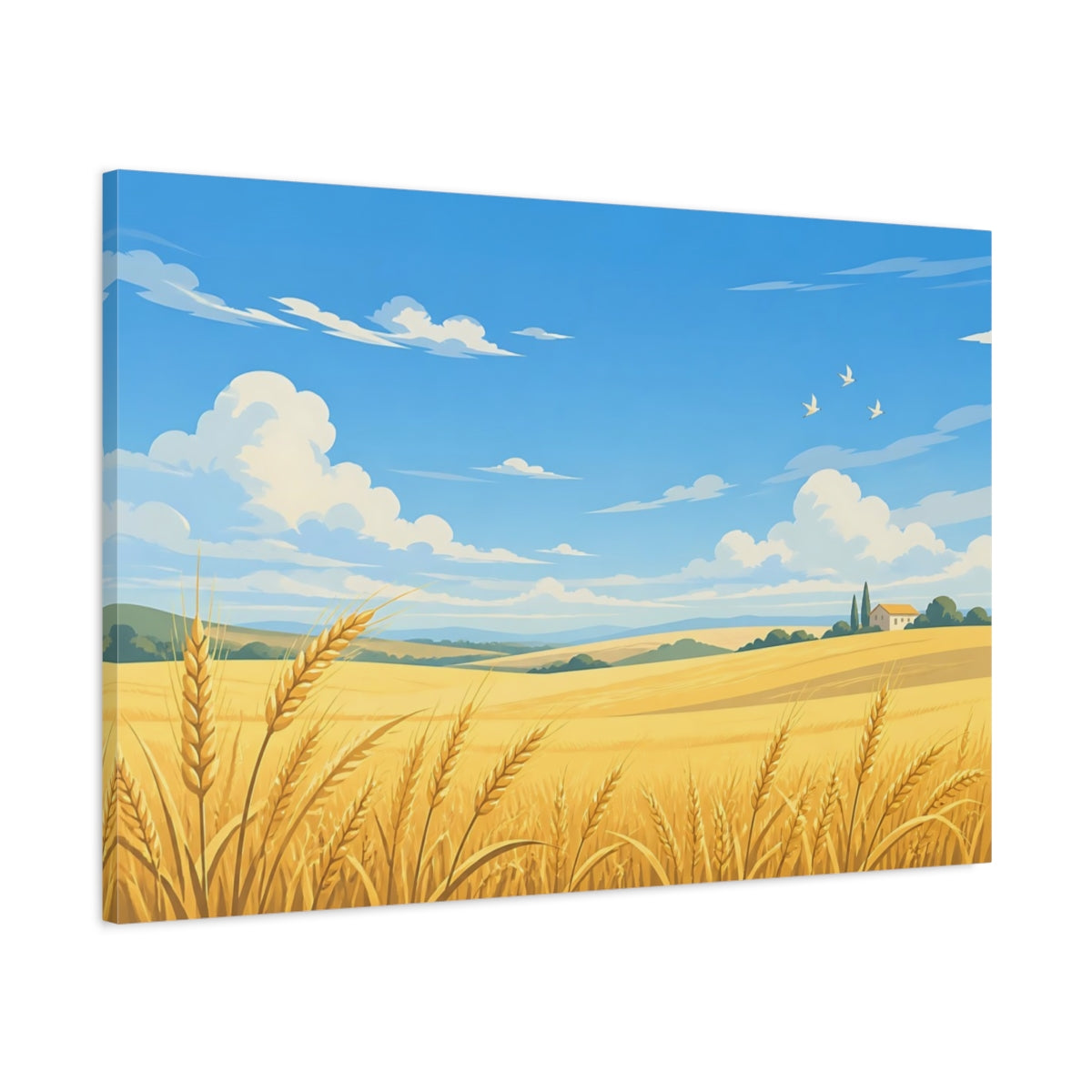 Main Mockup. Golden Wheat Field shown as canvas print