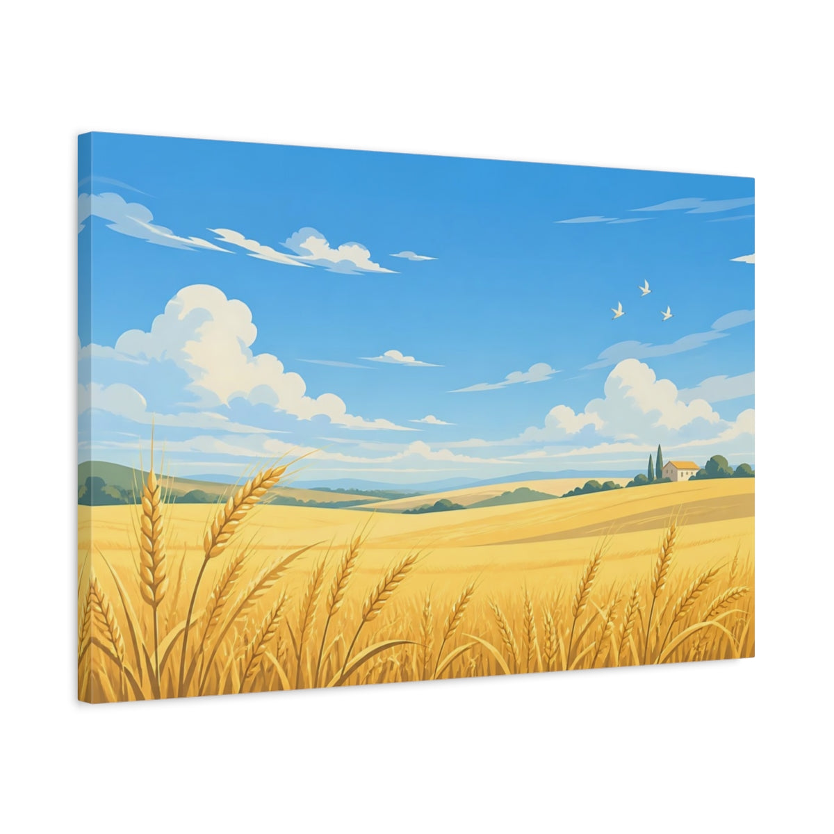 Side Mockup 2. Golden Wheat Field shown as canvas print