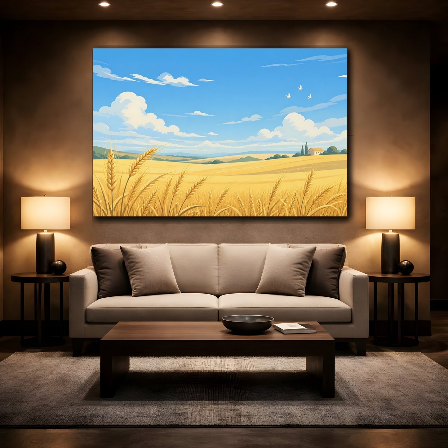 Mockup 2. Golden Wheat Field shown as canvas print