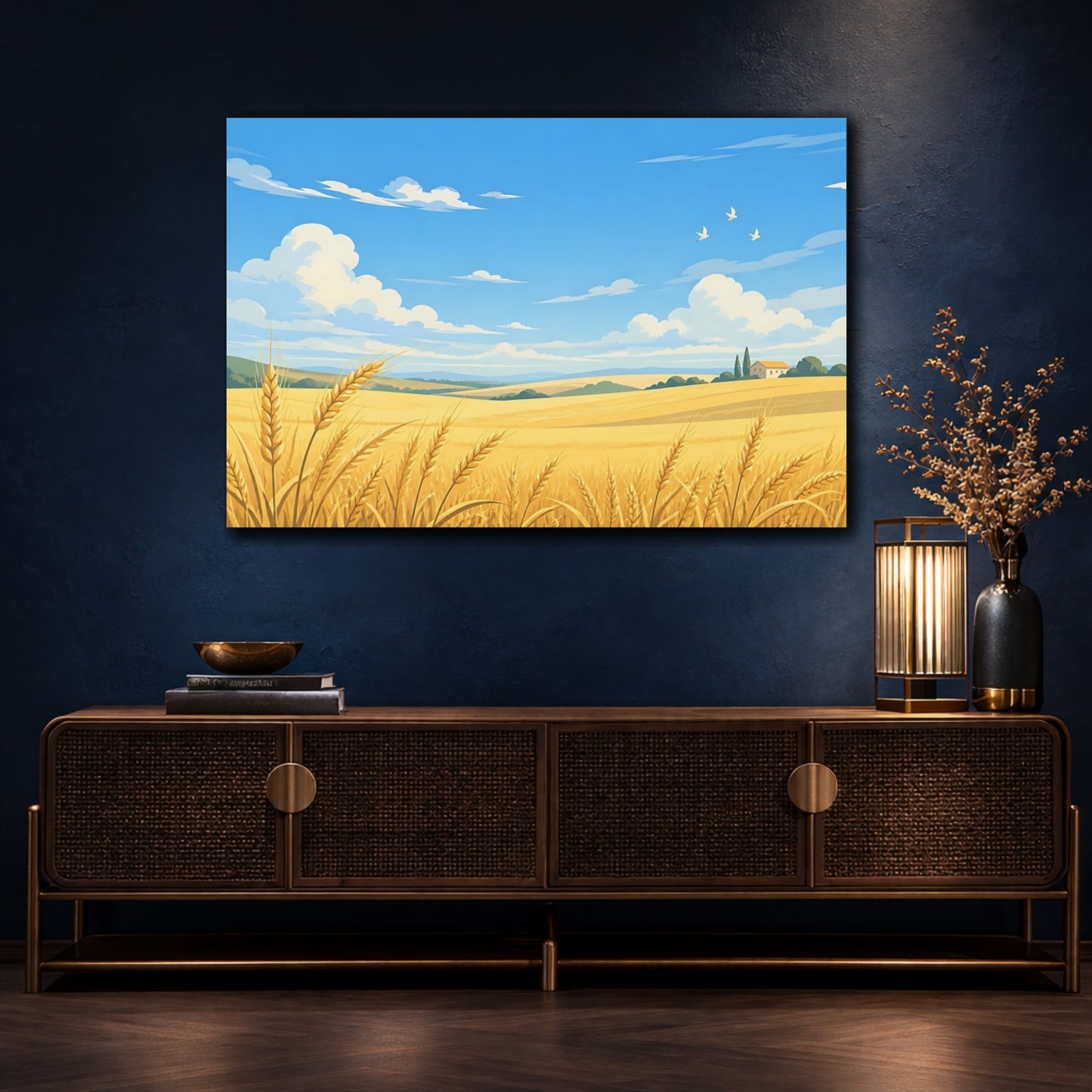 Mockup 4. Golden Wheat Field shown as canvas print