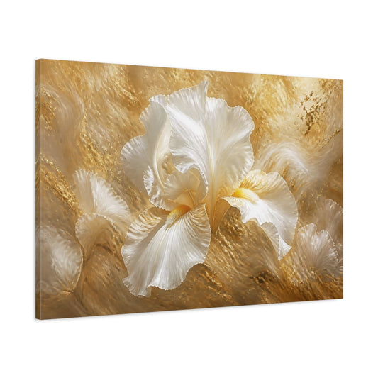 Main Mockup. Golden White Iris Bloom shown as canvas print