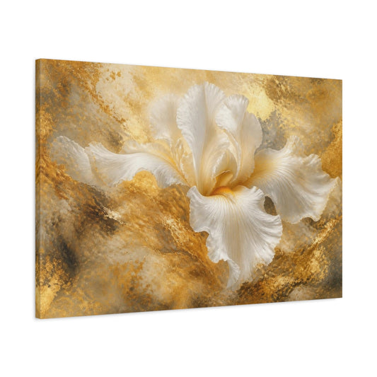 Main Mockup. Golden White Iris shown as canvas print