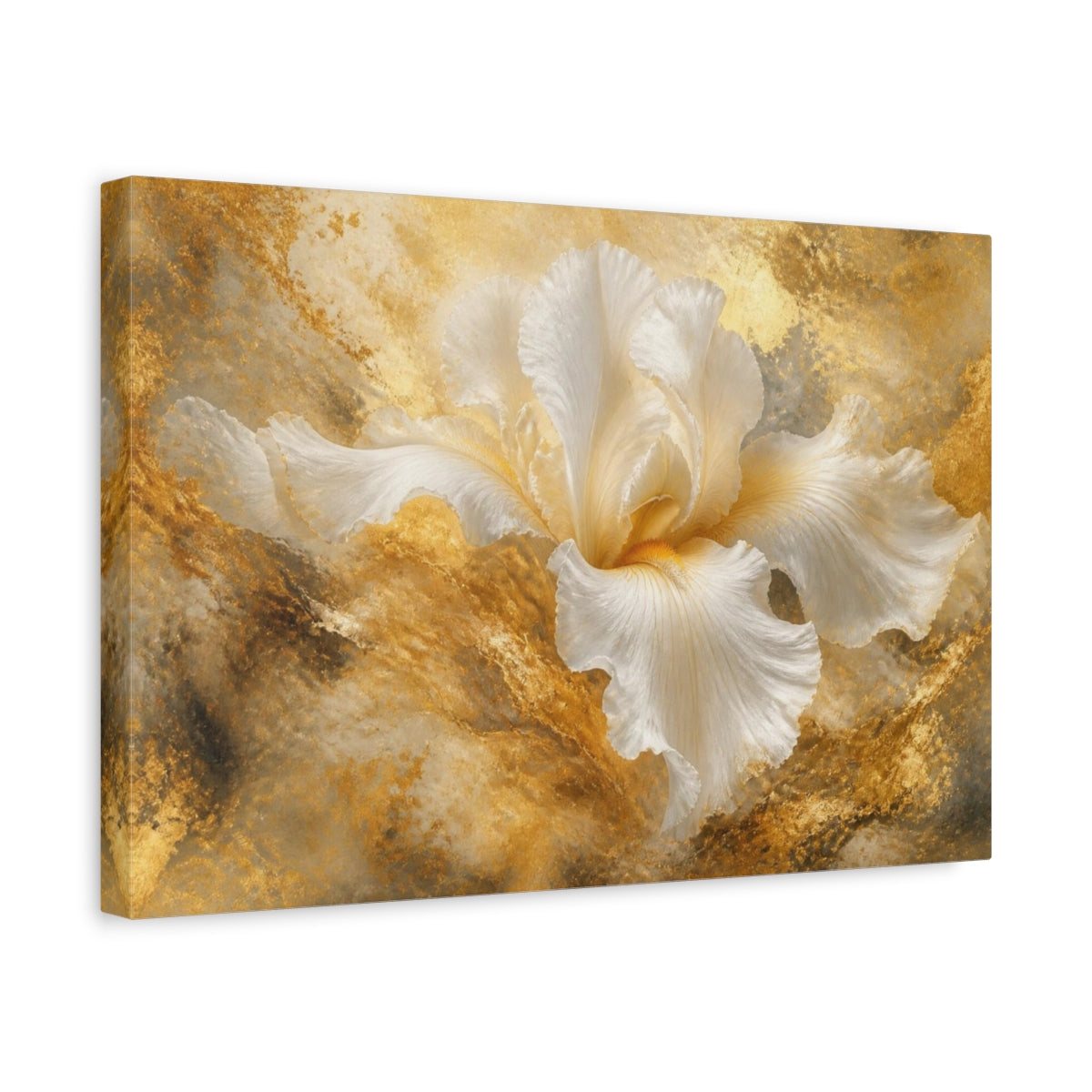 Side Mockup 4. Golden White Iris shown as canvas print
