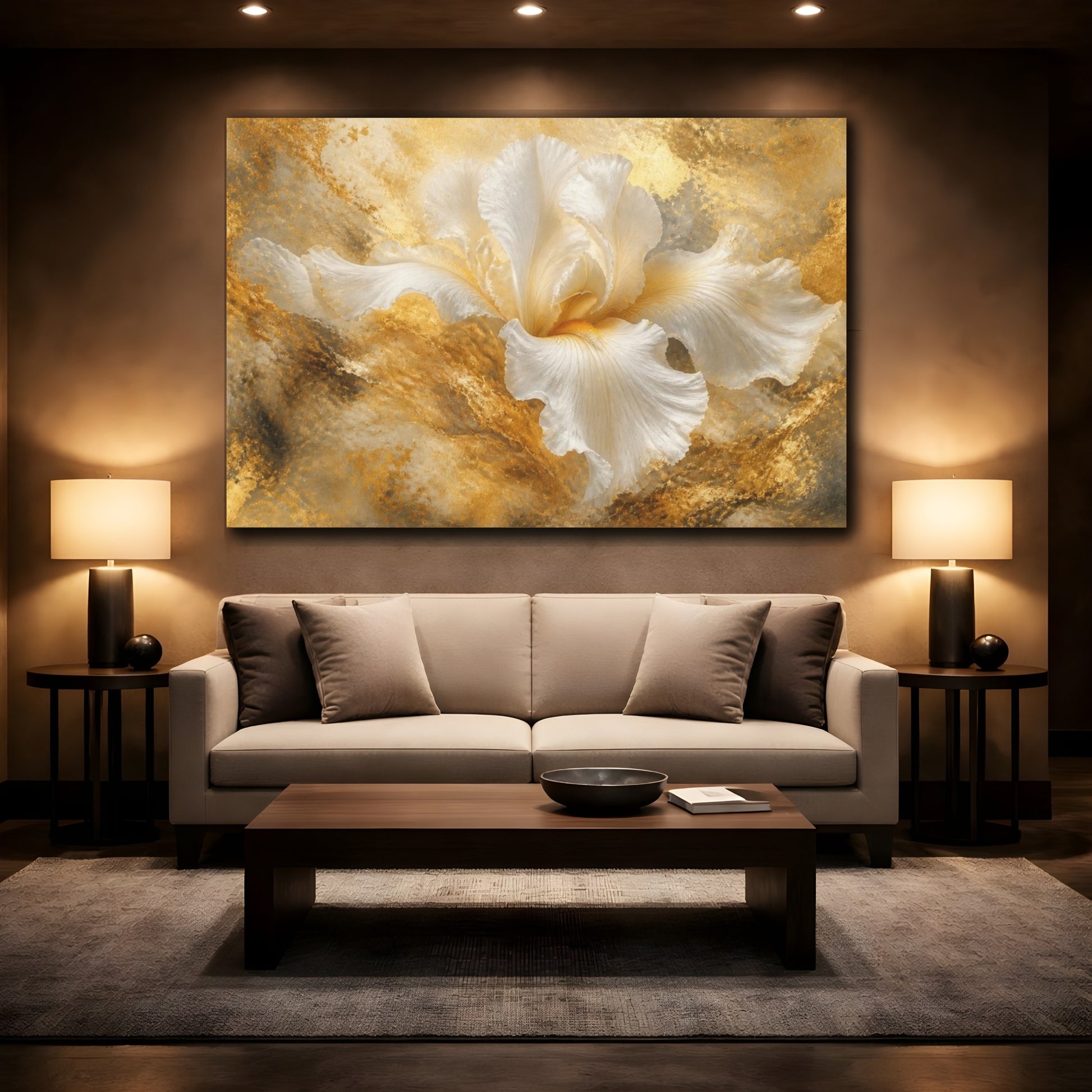 Mockup 2. Golden White Iris shown as canvas print