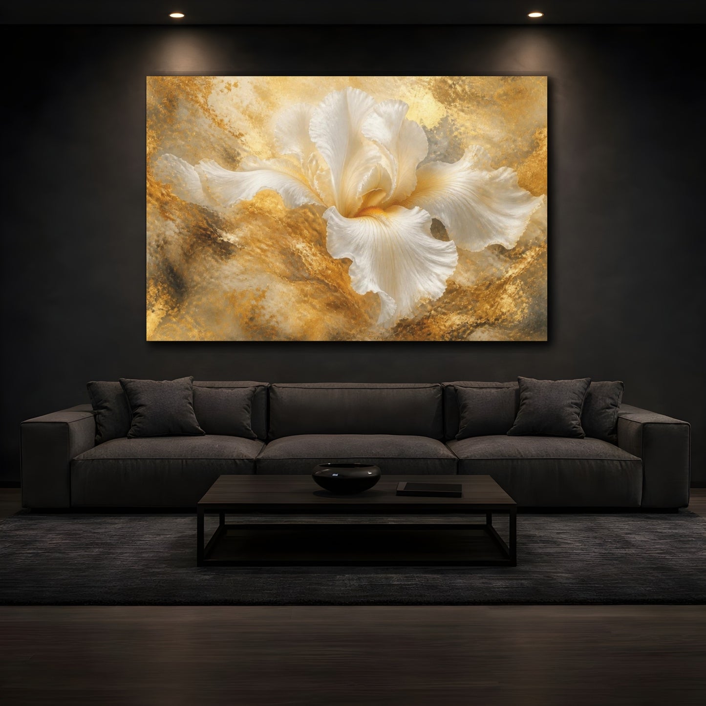 Mockup 3. Golden White Iris shown as canvas print